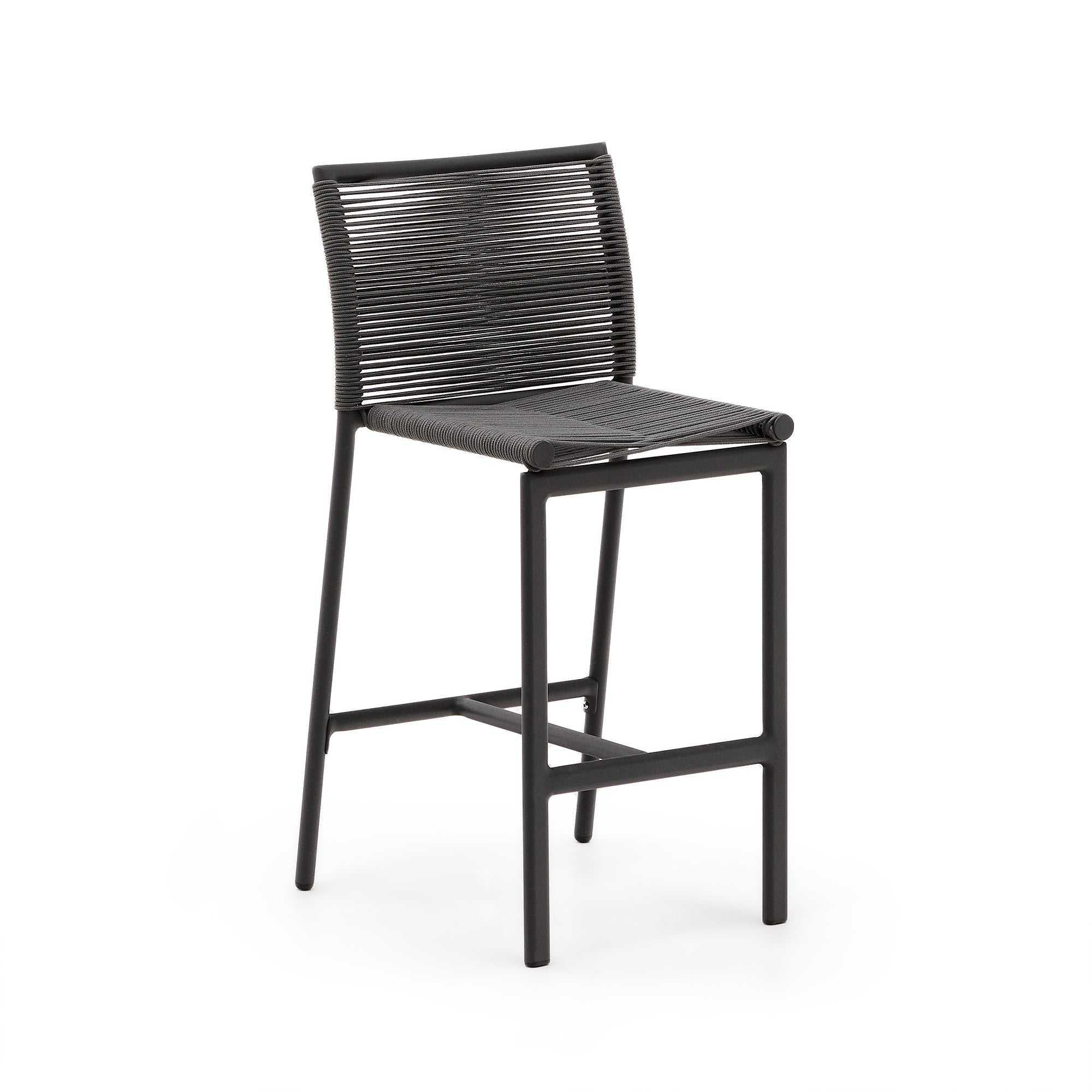 Culip outdoor stool made of rope cord and grey aluminum 65 cm - Product Image