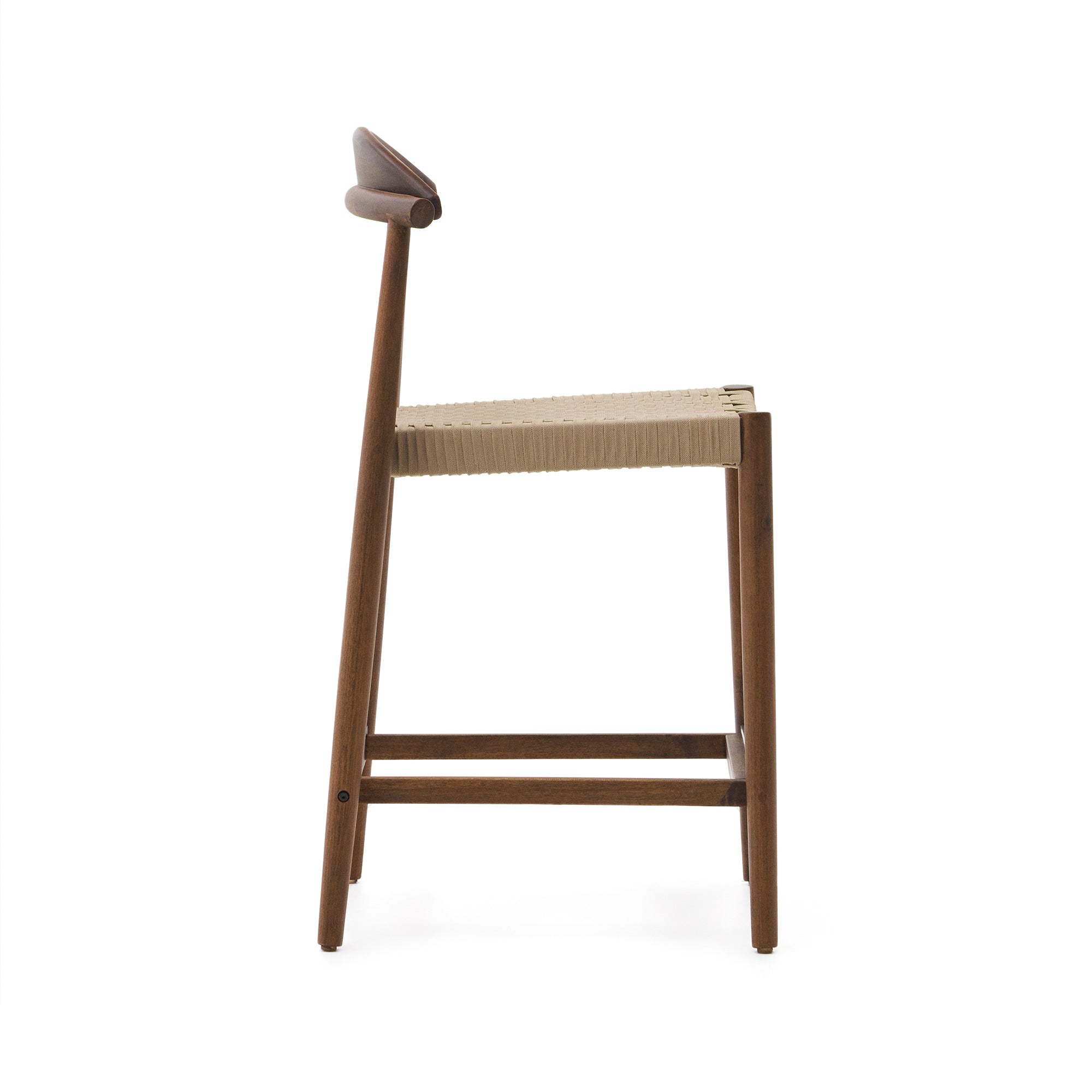 Nina solid acacia wood stool with walnut finish and beige rope height 62 cm - Product Image