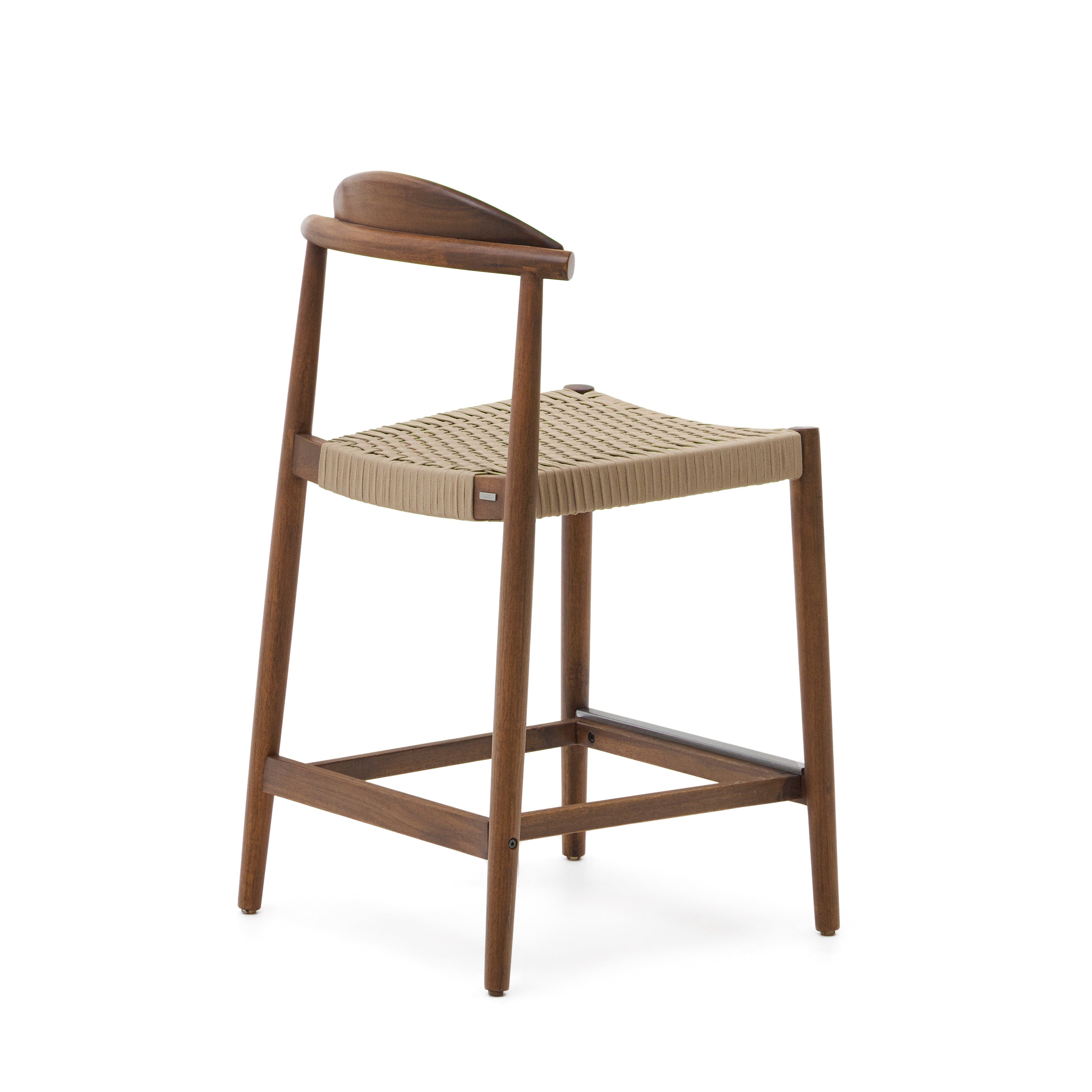 Nina solid acacia wood stool with walnut finish and beige rope height 62 cm - Product Image