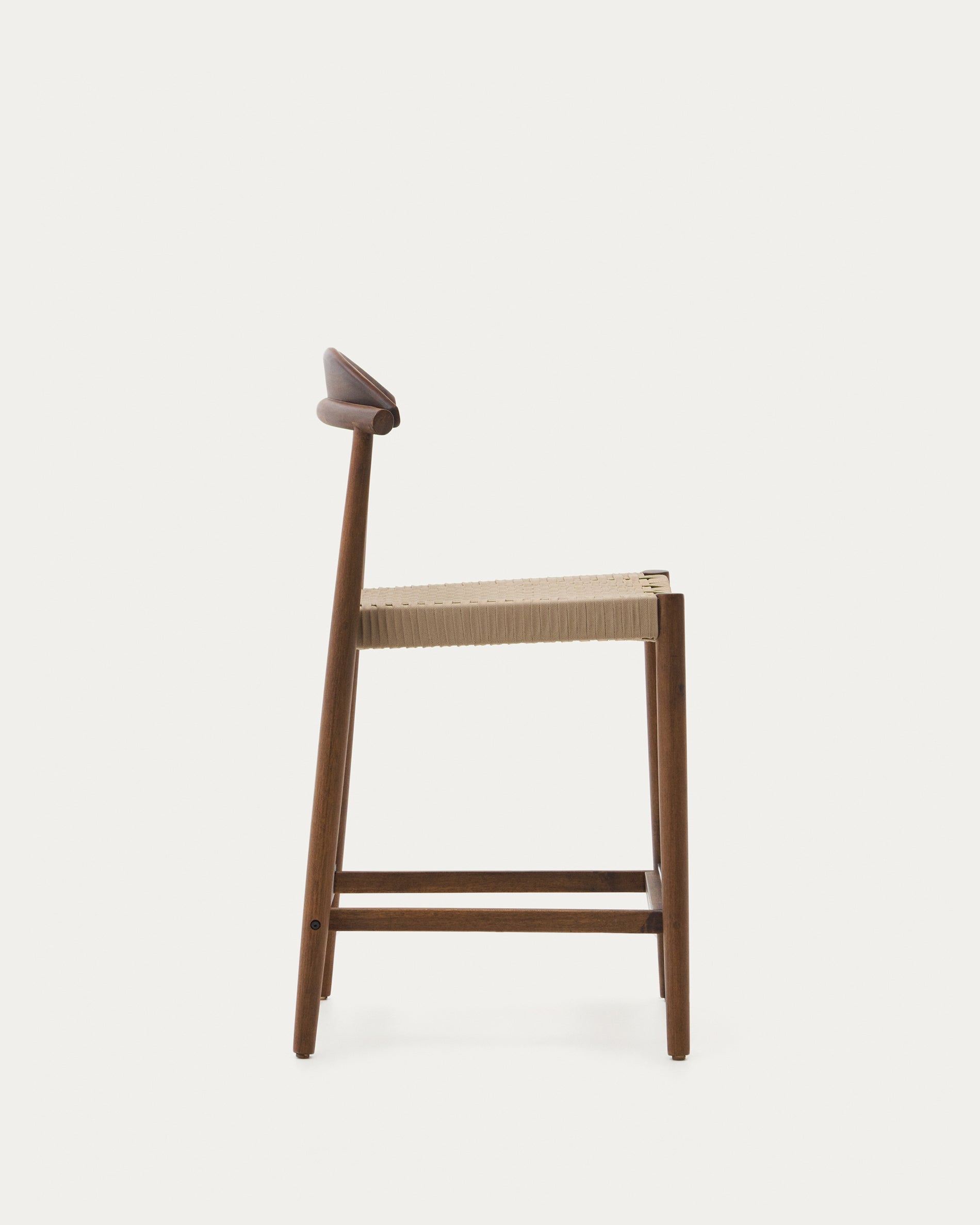 Nina solid acacia wood stool with walnut finish and beige rope height 62 cm - Product View