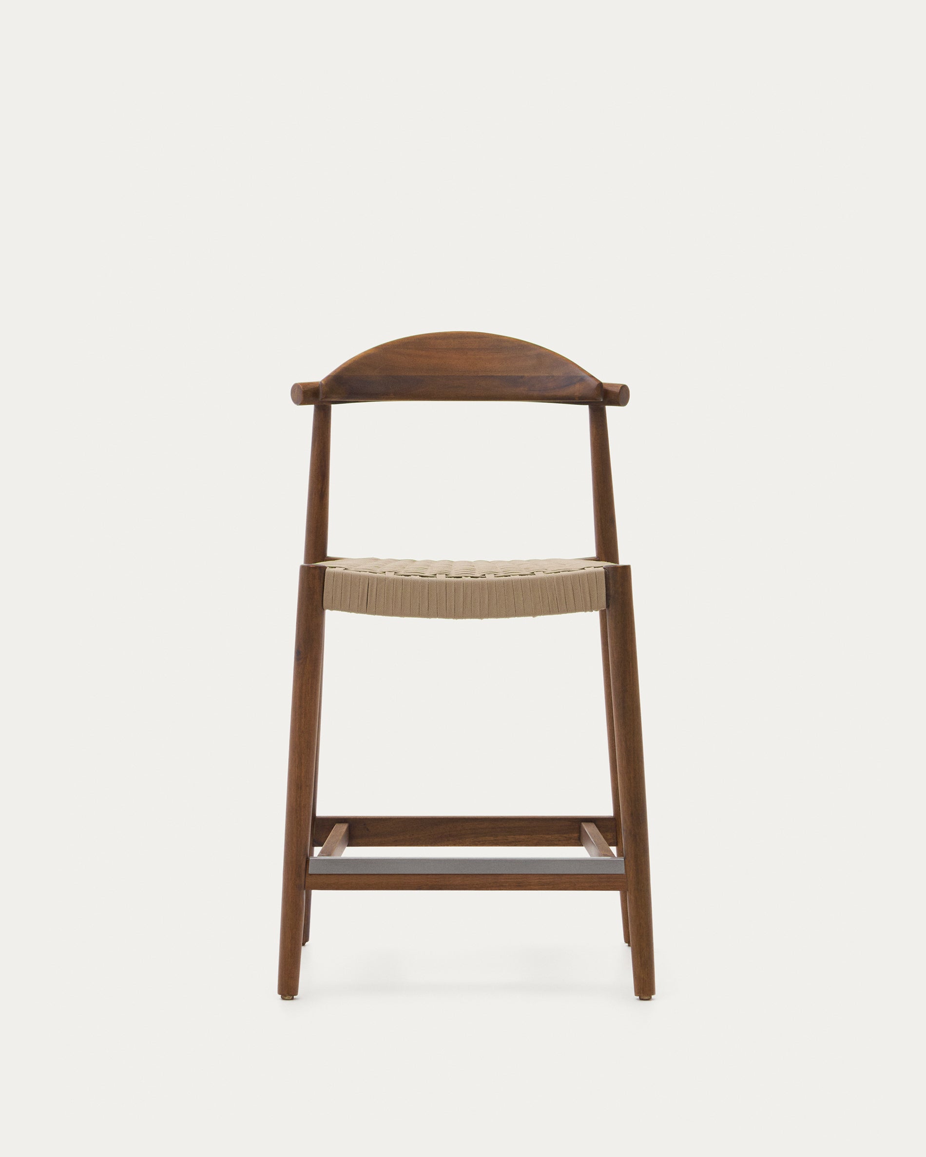Nina solid acacia wood stool with walnut finish and beige rope height 62 cm - Product View
