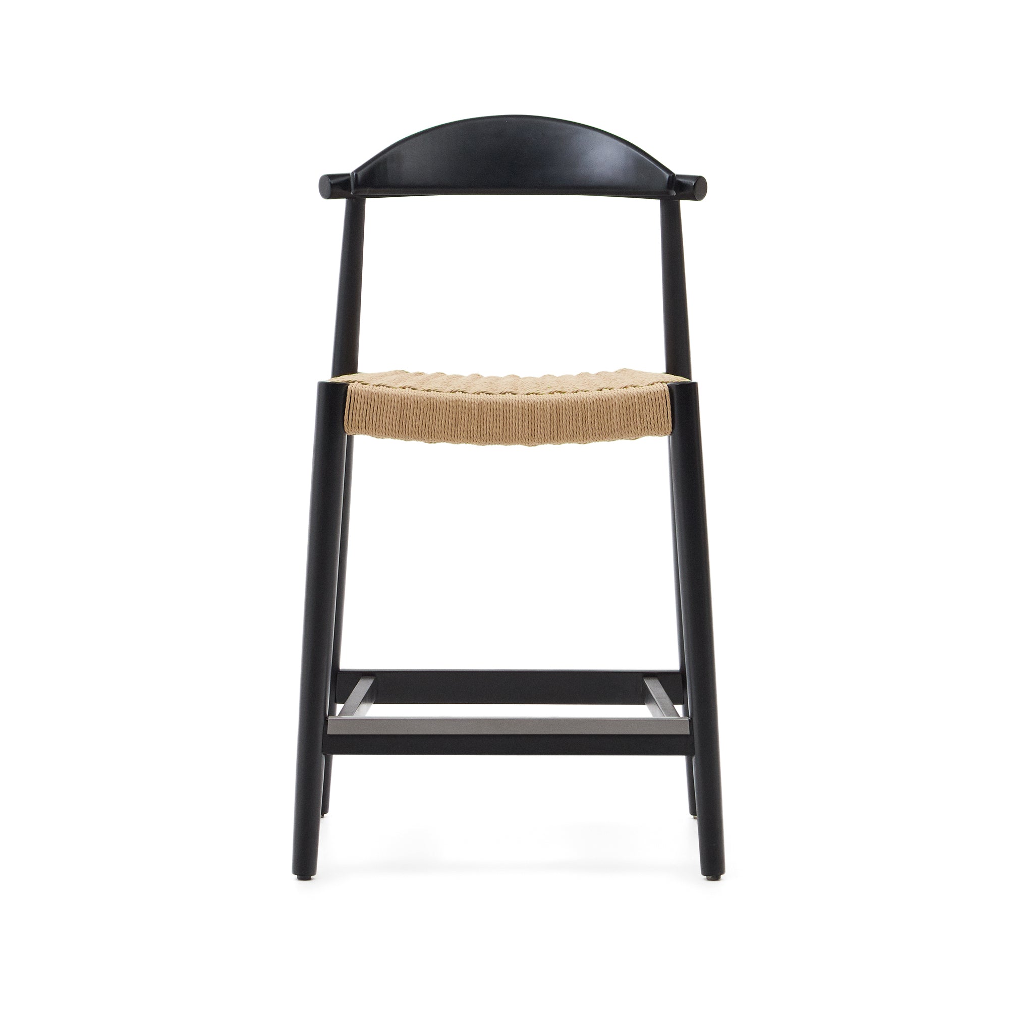 Nina stool made of solid acacia wood with black finish and beige rope height 62 cm - Product Image