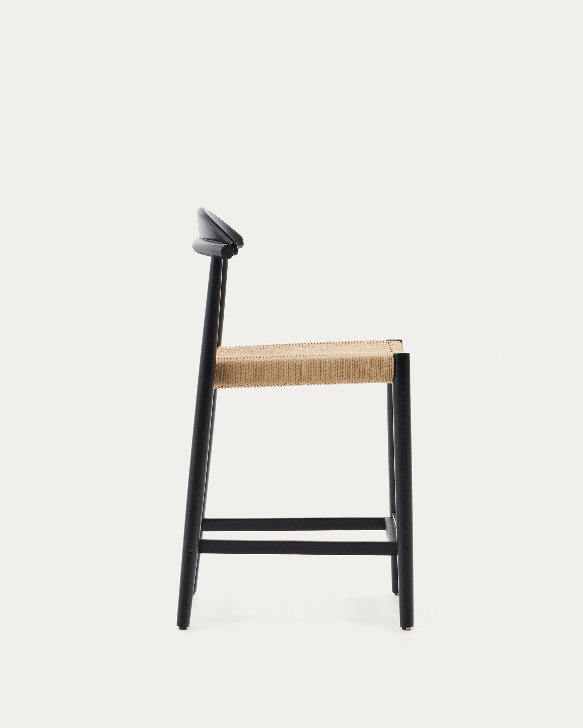 Nina stool made of solid acacia wood with black finish and beige rope height 62 cm - Product View