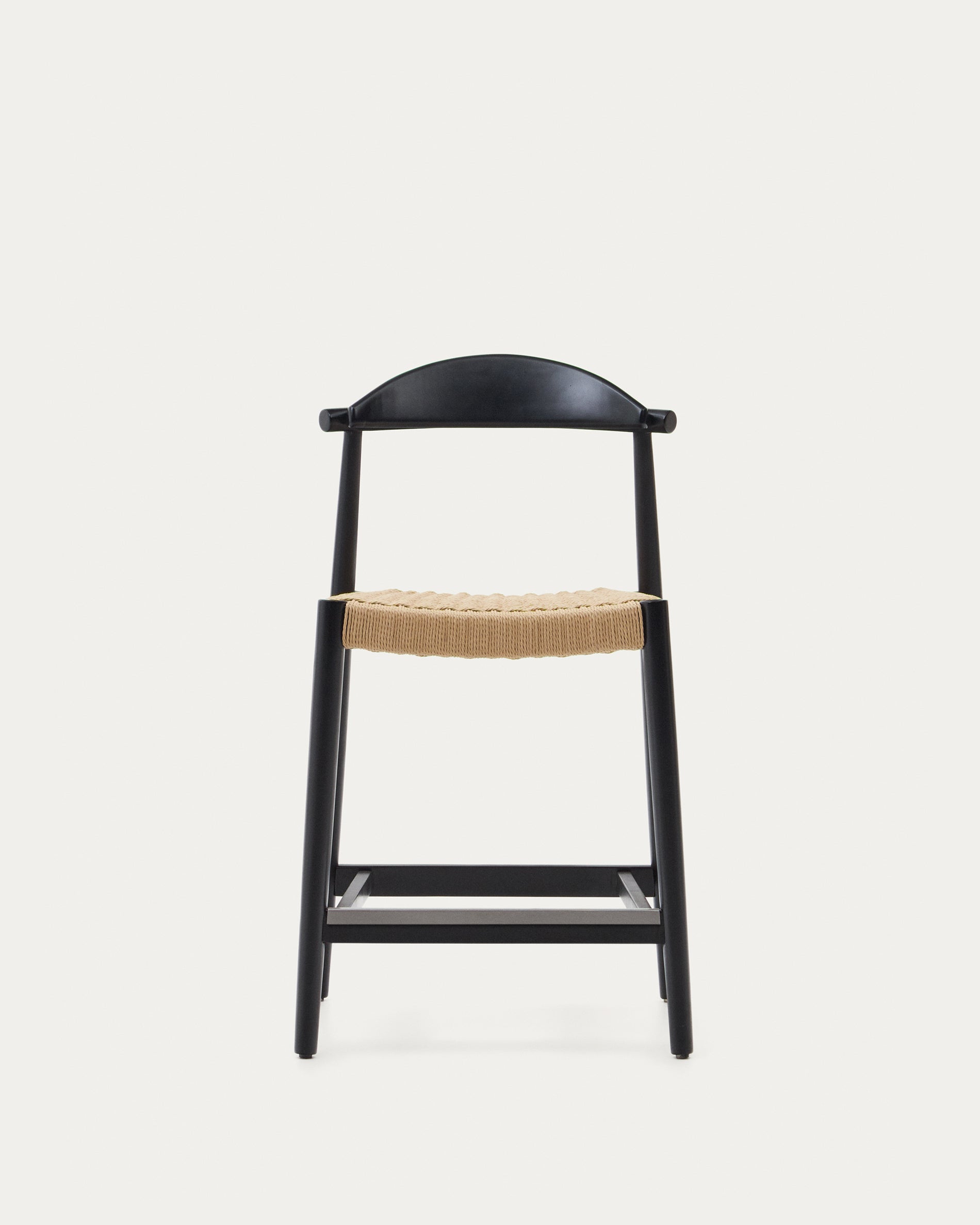 Nina stool made of solid acacia wood with black finish and beige rope height 62 cm - Product View