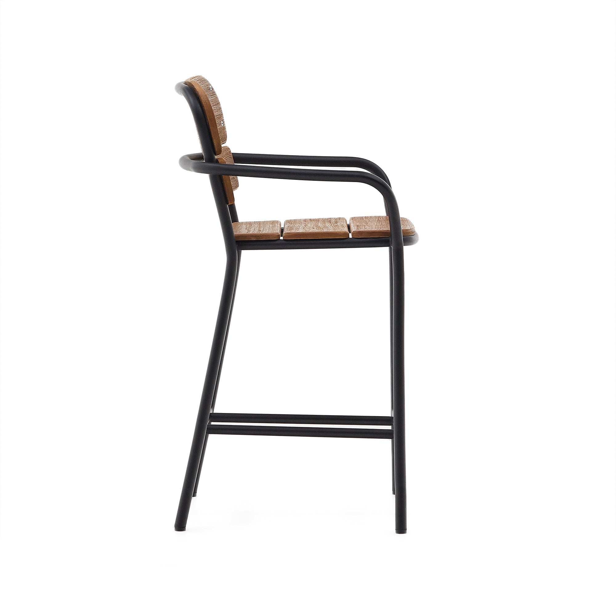 Algueret Stool Solid Eucalyptus Wood Natural Finish and Black Aluminum 65 cm FSC 100% - Product Image