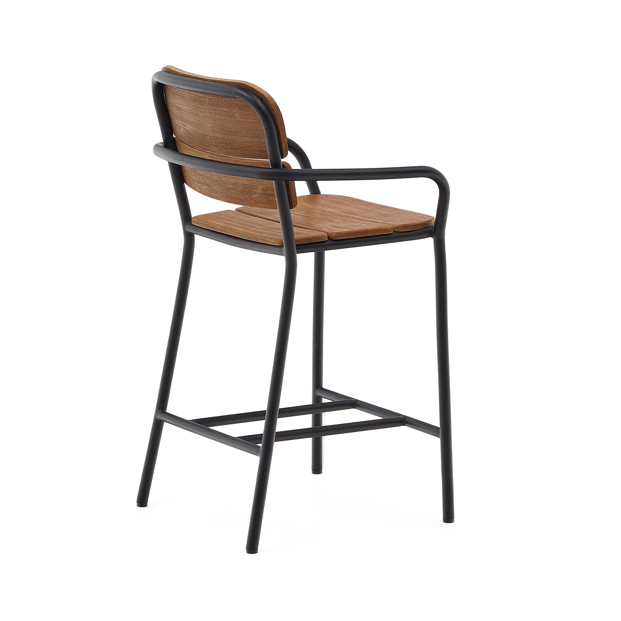 Algueret Stool Solid Eucalyptus Wood Natural Finish and Black Aluminum 65 cm FSC 100% - Product Image