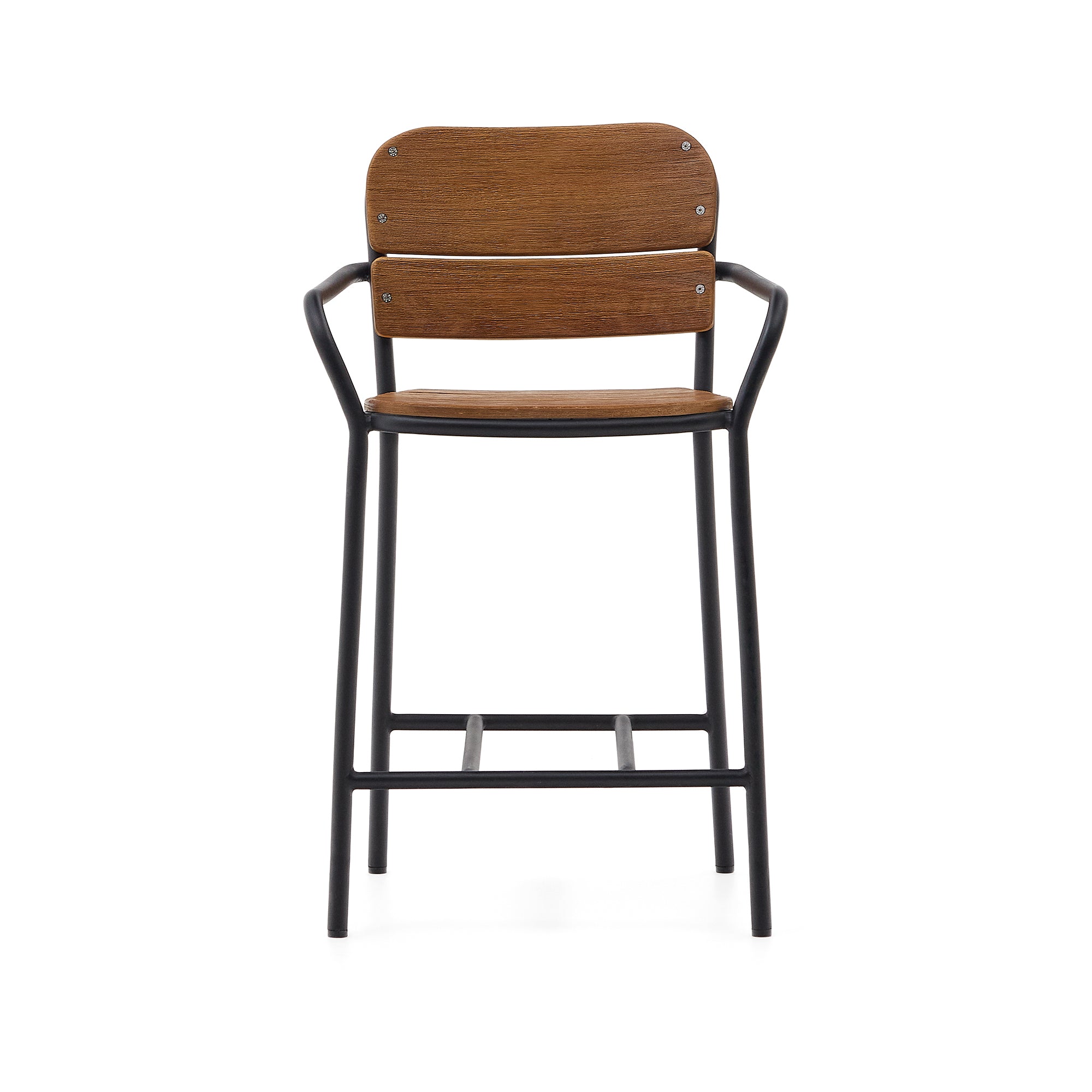 Algueret Stool Solid Eucalyptus Wood Natural Finish and Black Aluminum 65 cm FSC 100% - Product Image