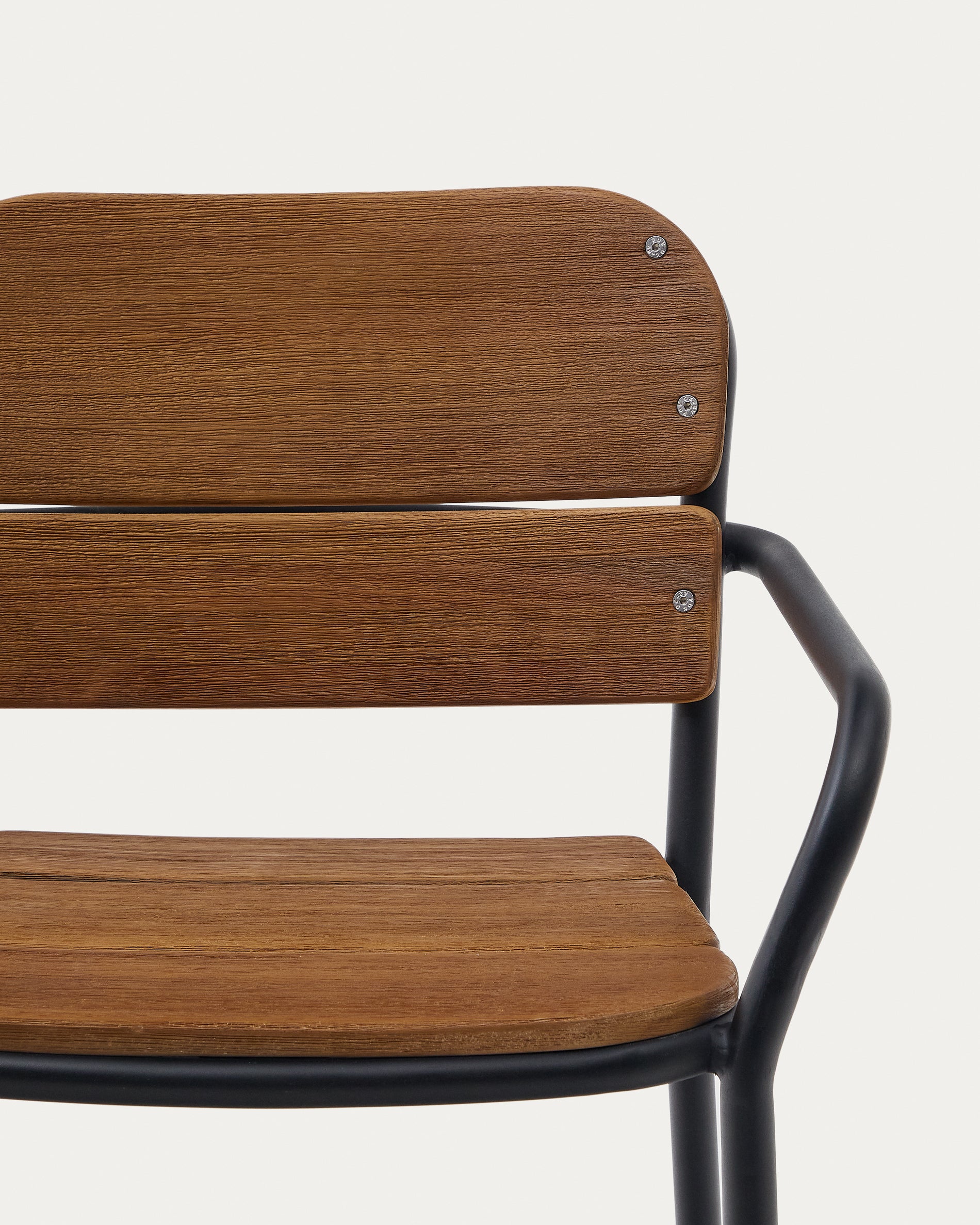 Algueret Stool Solid Eucalyptus Wood Natural Finish and Black Aluminum 65 cm FSC 100% - Detail