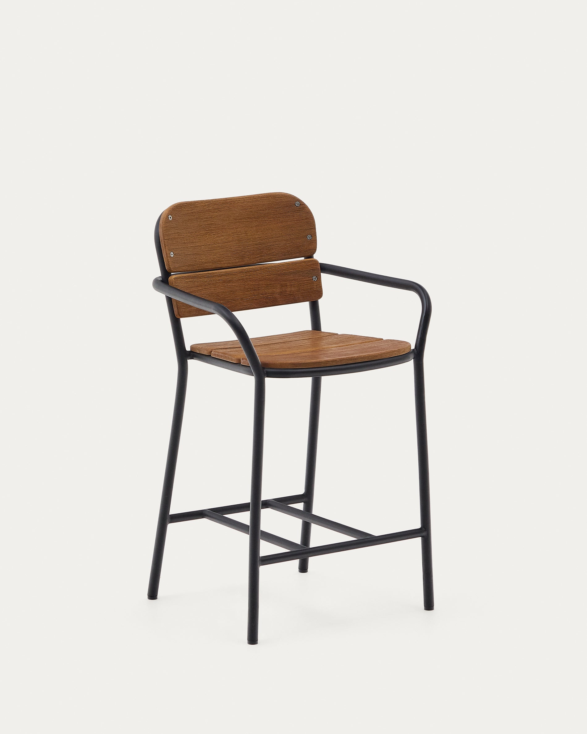 Algueret Stool Solid Eucalyptus Wood Natural Finish and Black Aluminum 65 cm FSC 100% - Product View