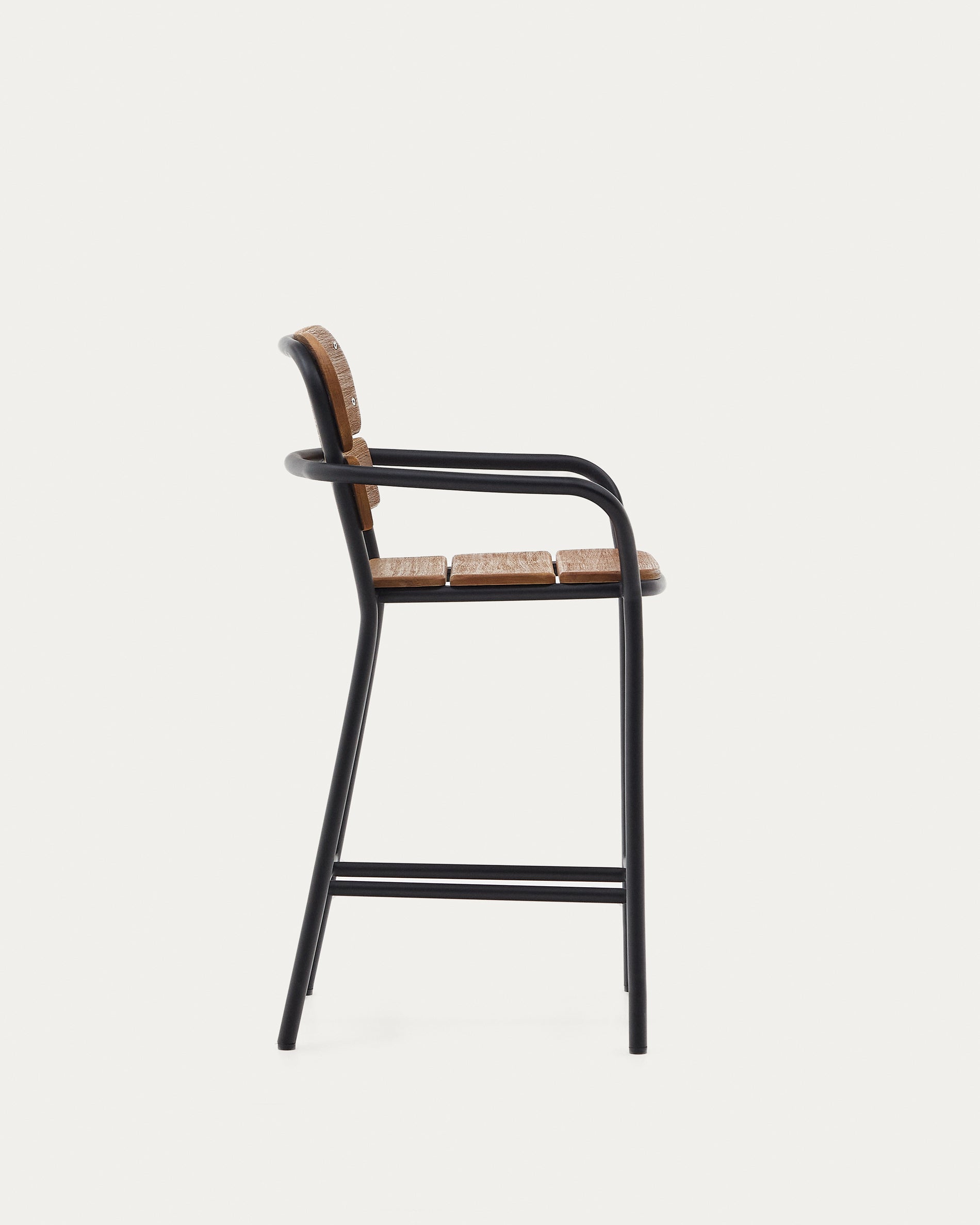 Algueret Stool Solid Eucalyptus Wood Natural Finish and Black Aluminum 65 cm FSC 100% - Product View