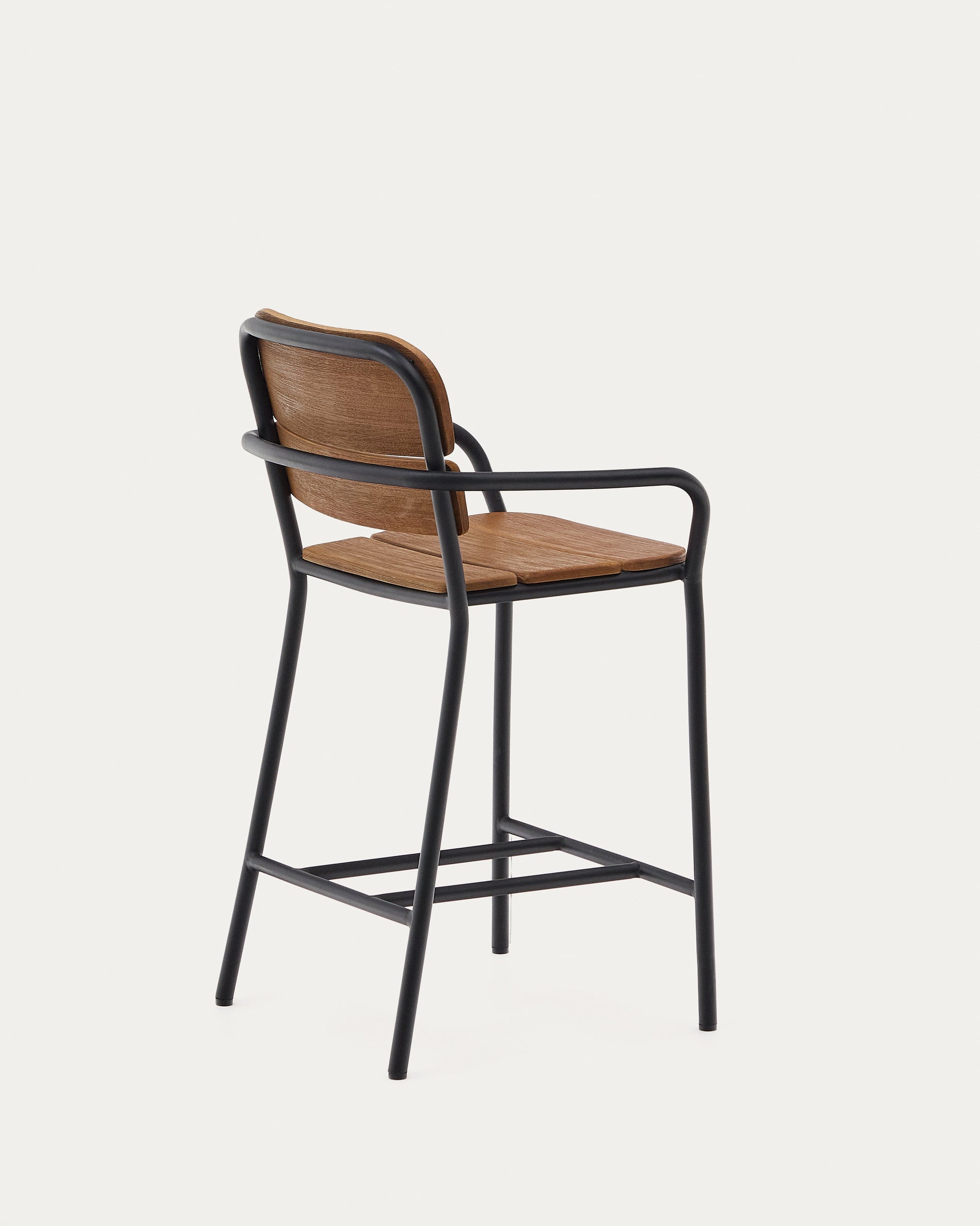 Algueret Stool Solid Eucalyptus Wood Natural Finish and Black Aluminum 65 cm FSC 100% - Product View