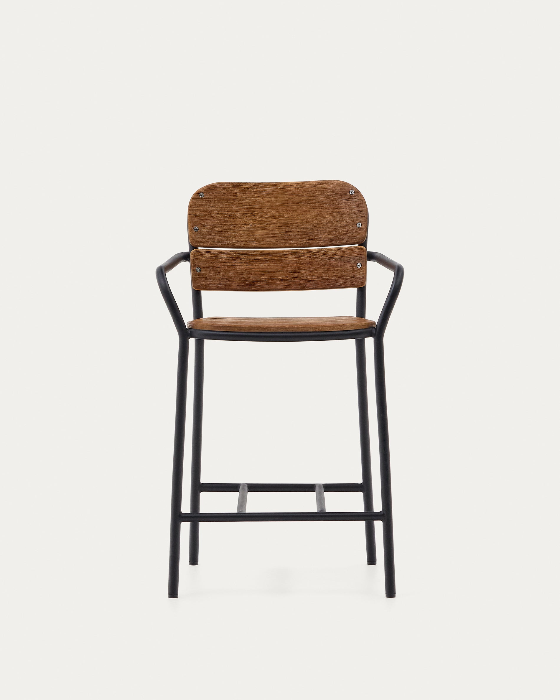 Algueret Stool Solid Eucalyptus Wood Natural Finish and Black Aluminum 65 cm FSC 100% - Product View