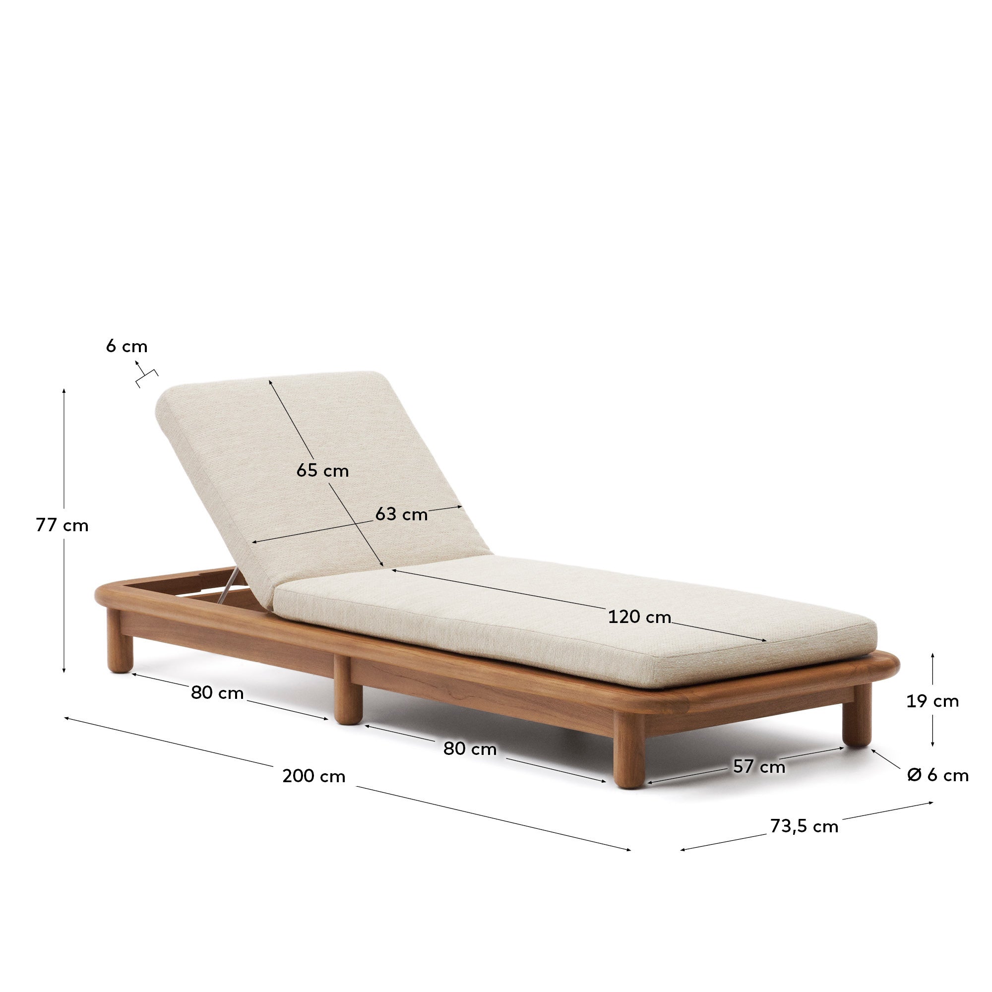 Turqueta sun lounger made from solid teak wood FSC 100% - Measurements