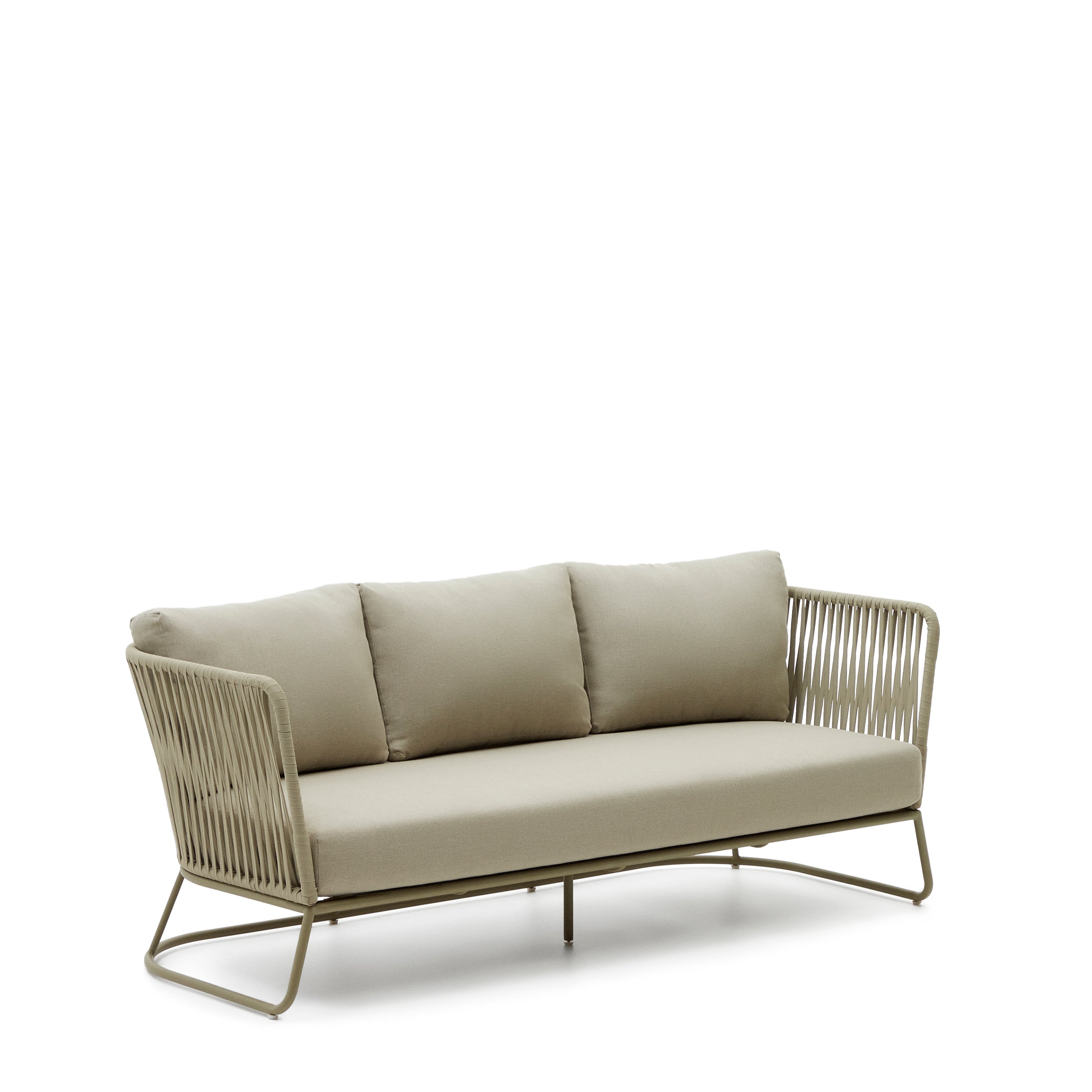 Saconca 3-seater outdoor sofa made of cord and beige galvanised steel, 183 cm