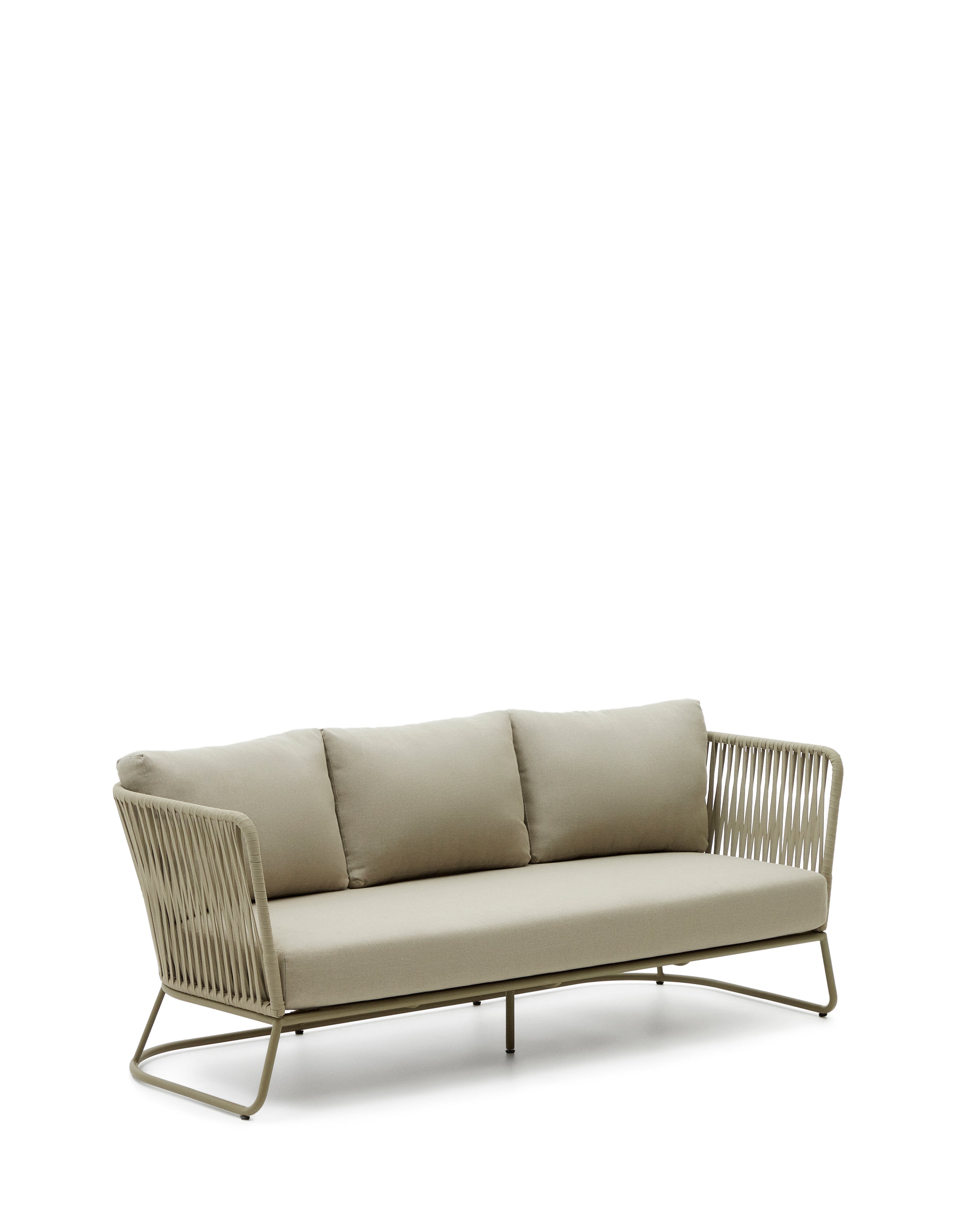 Saconca 3-seater outdoor sofa made of cord and green galvanised steel, 189 cm - Product Image