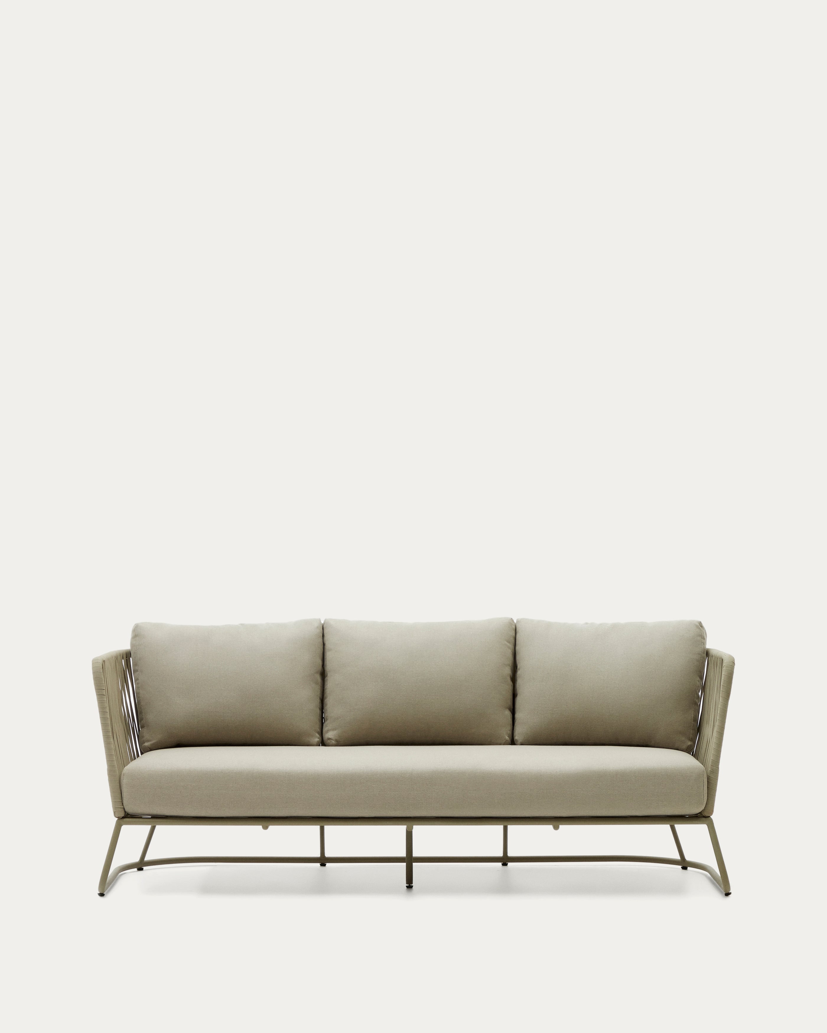 Saconca 3-seater outdoor sofa made of cord and green galvanised steel, 189 cm - Product View