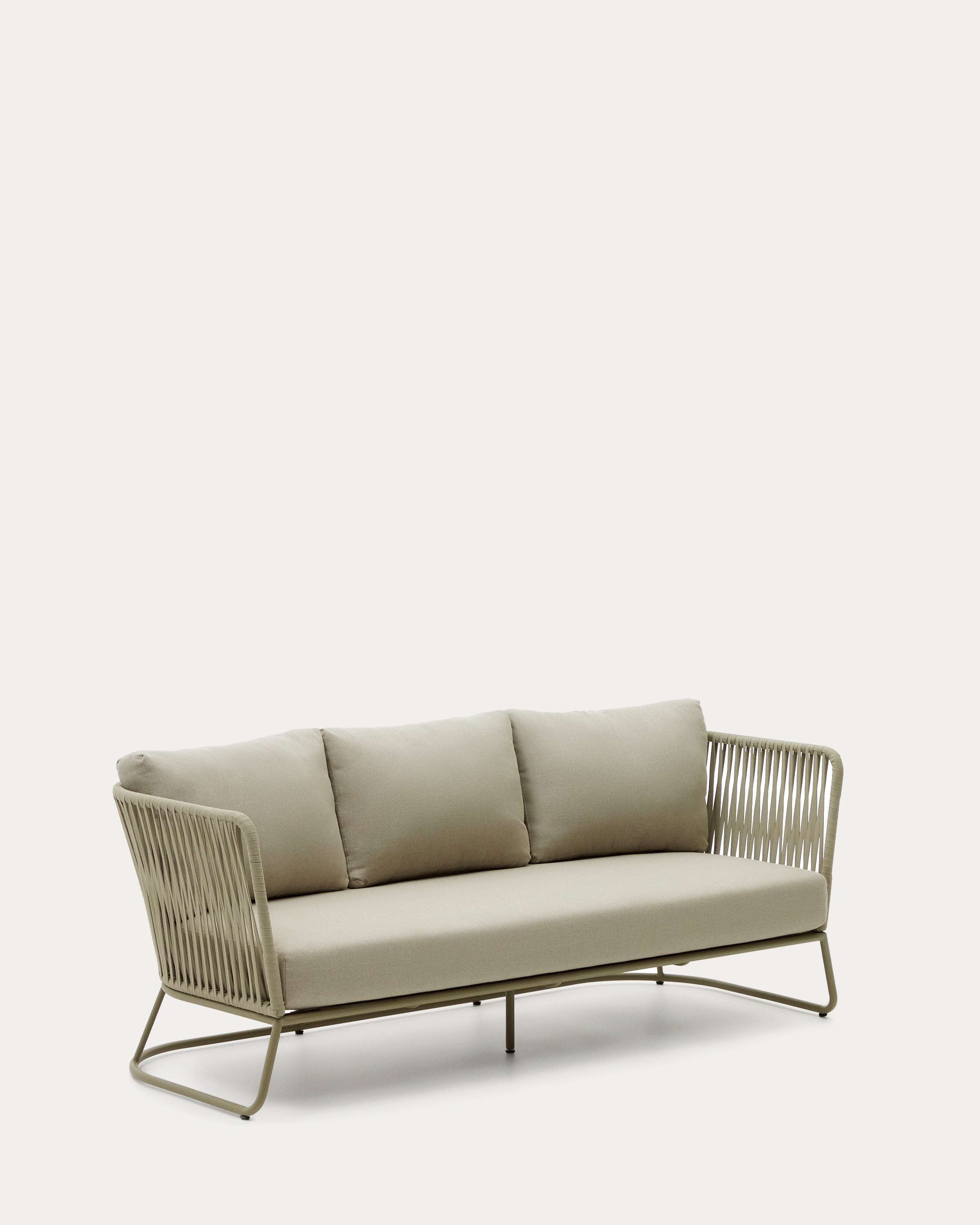 Saconca 3-seater outdoor sofa made of cord and green galvanised steel, 189 cm - Product View