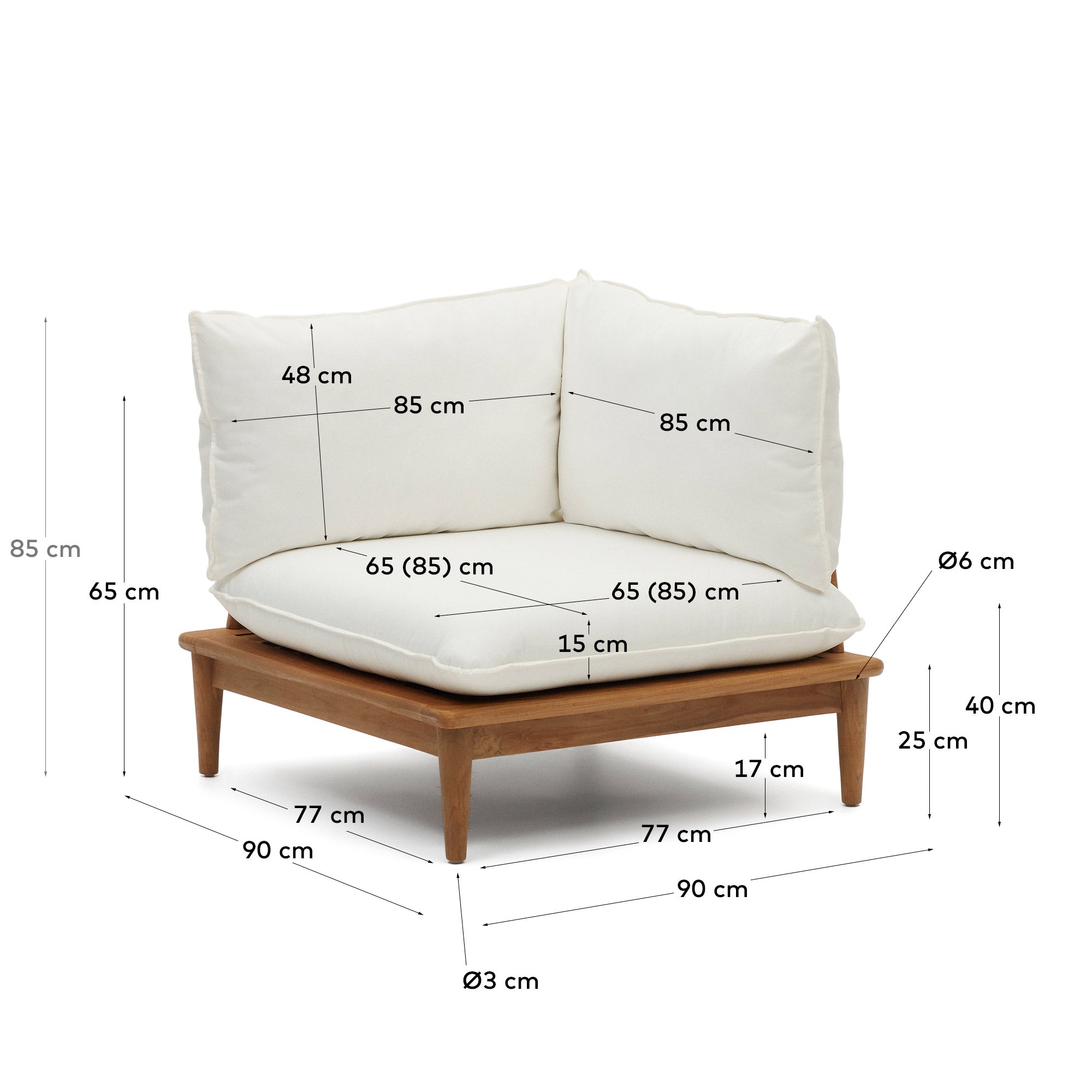 Portitxol modular corner armchair in solid teak - Measurements