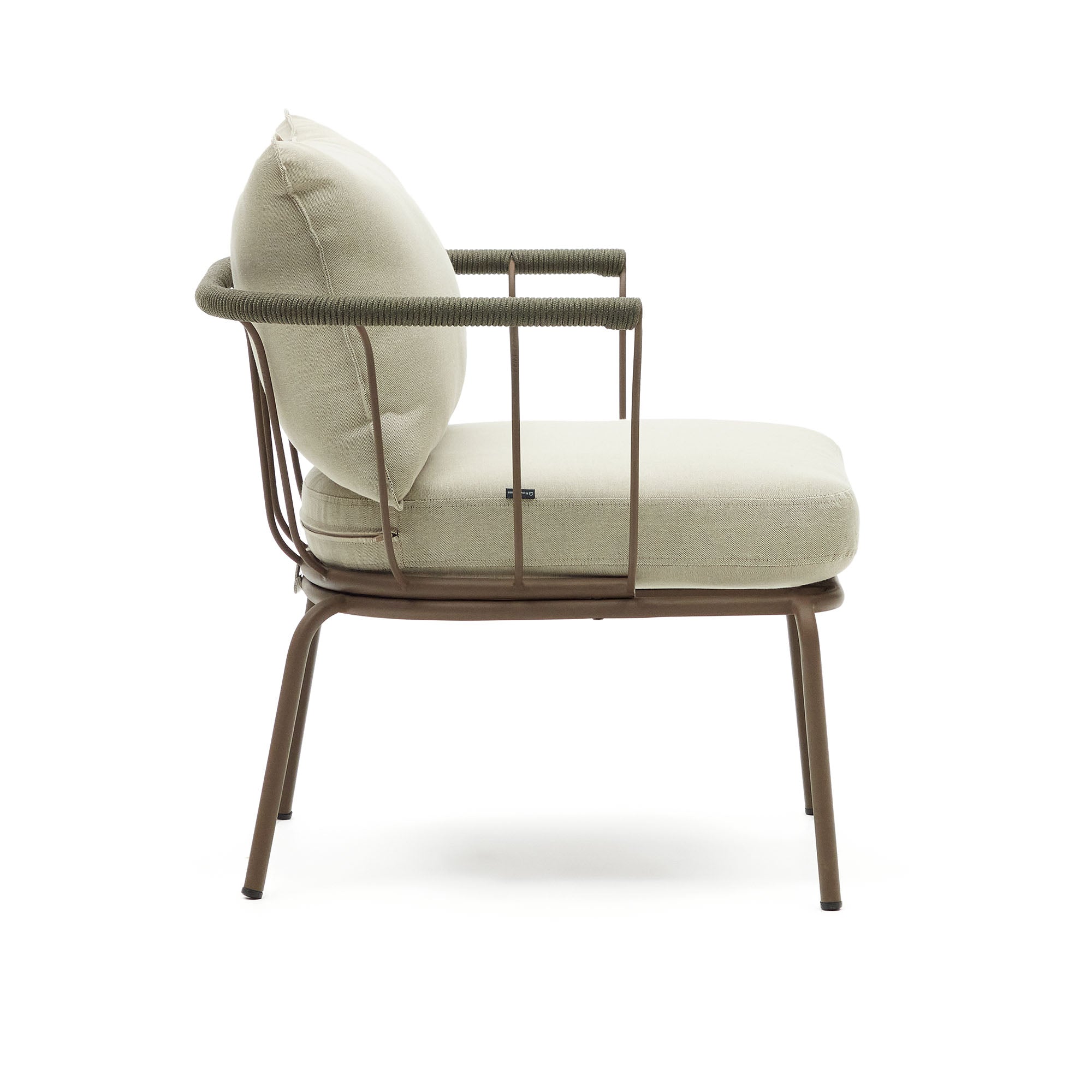 Salguer armchair in green cord and steel with a brown painted finish - Product Image