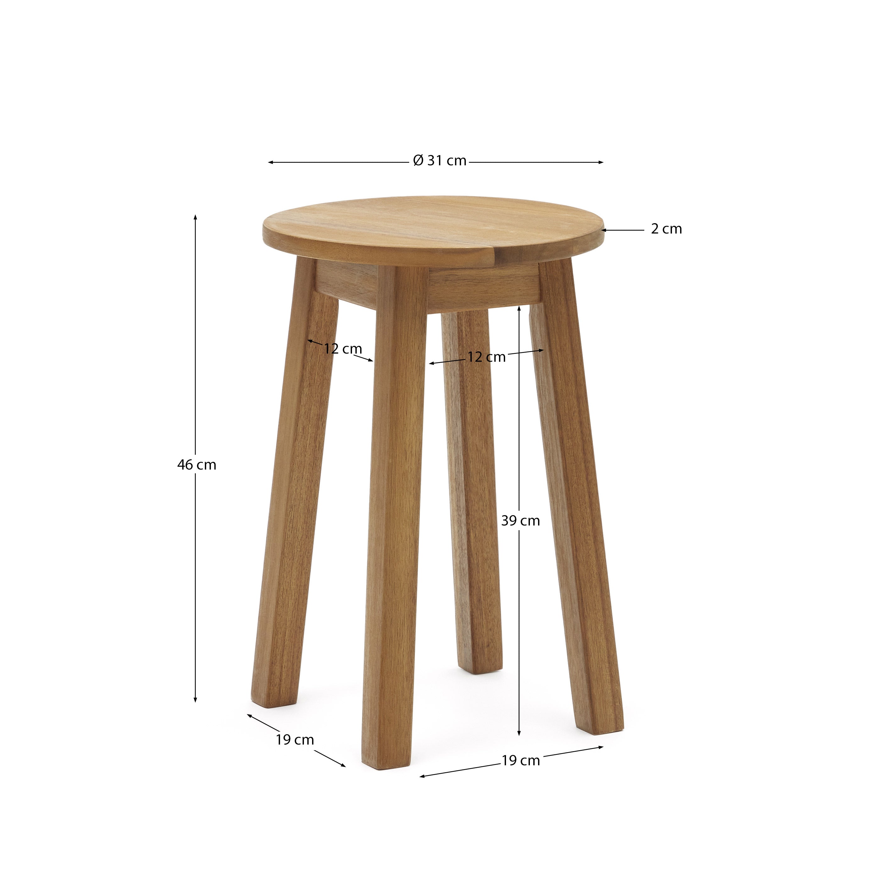 Amel outdoor footrest made from solid acacia wood FSC 100% - Measurements
