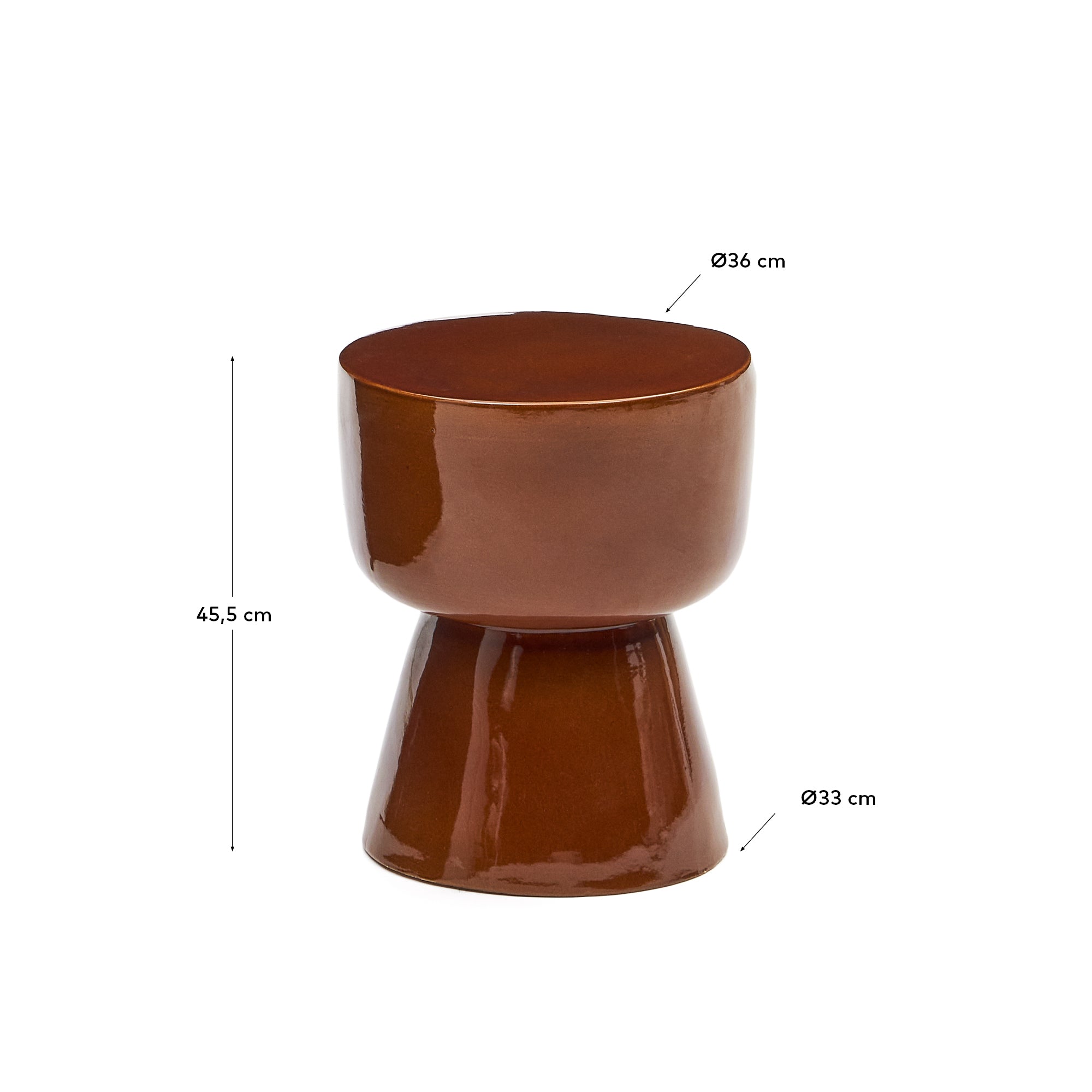 Mesquida outdoor side table made of ceramic with glazed terracotta finish Ø 35 cm - Measurements