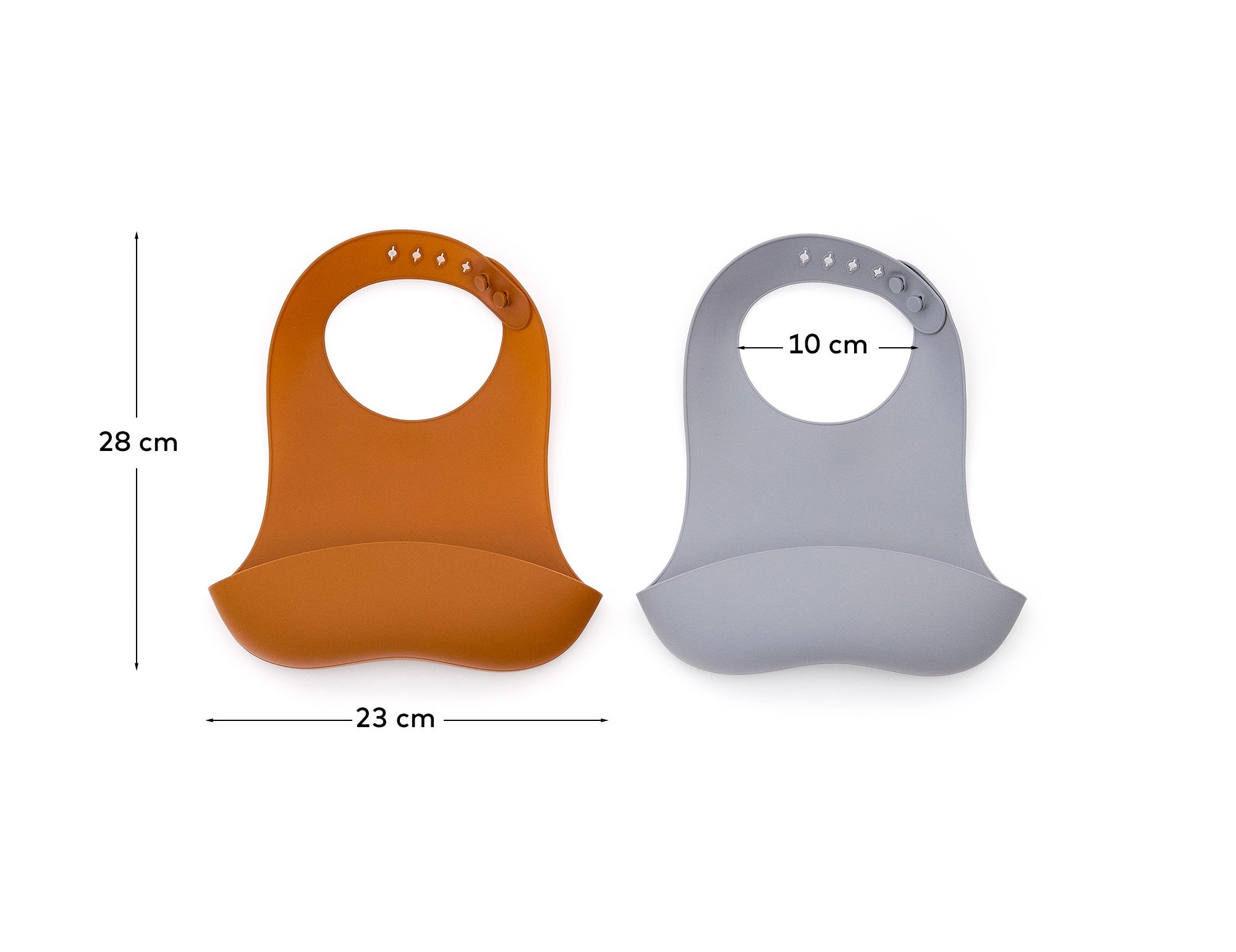Lili set of two bibs in orange and blue silicone - Measurements