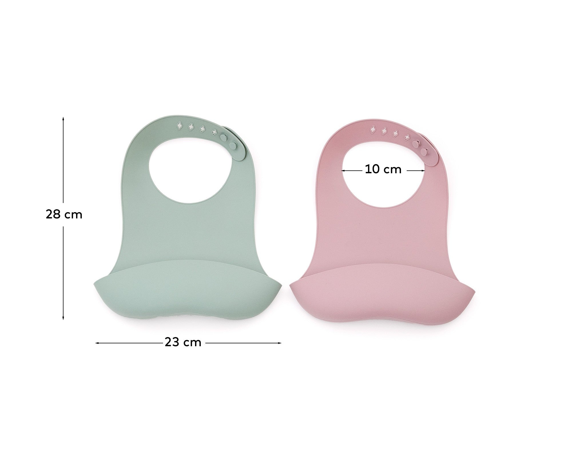 Lili set of two bibs in pink and turquoise silicone - Measurements
