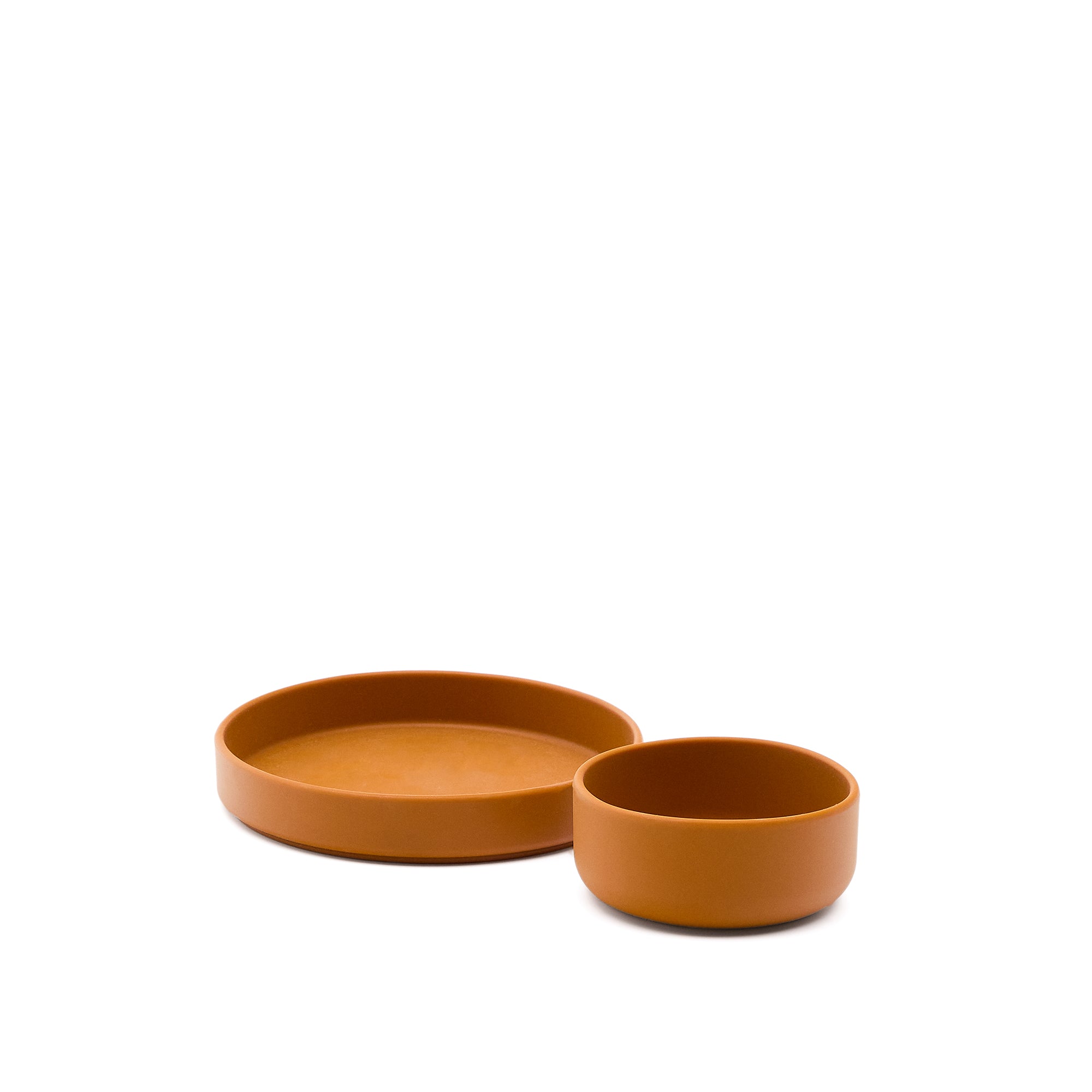 Lili plate and bowl set in orange silicone - Product Image