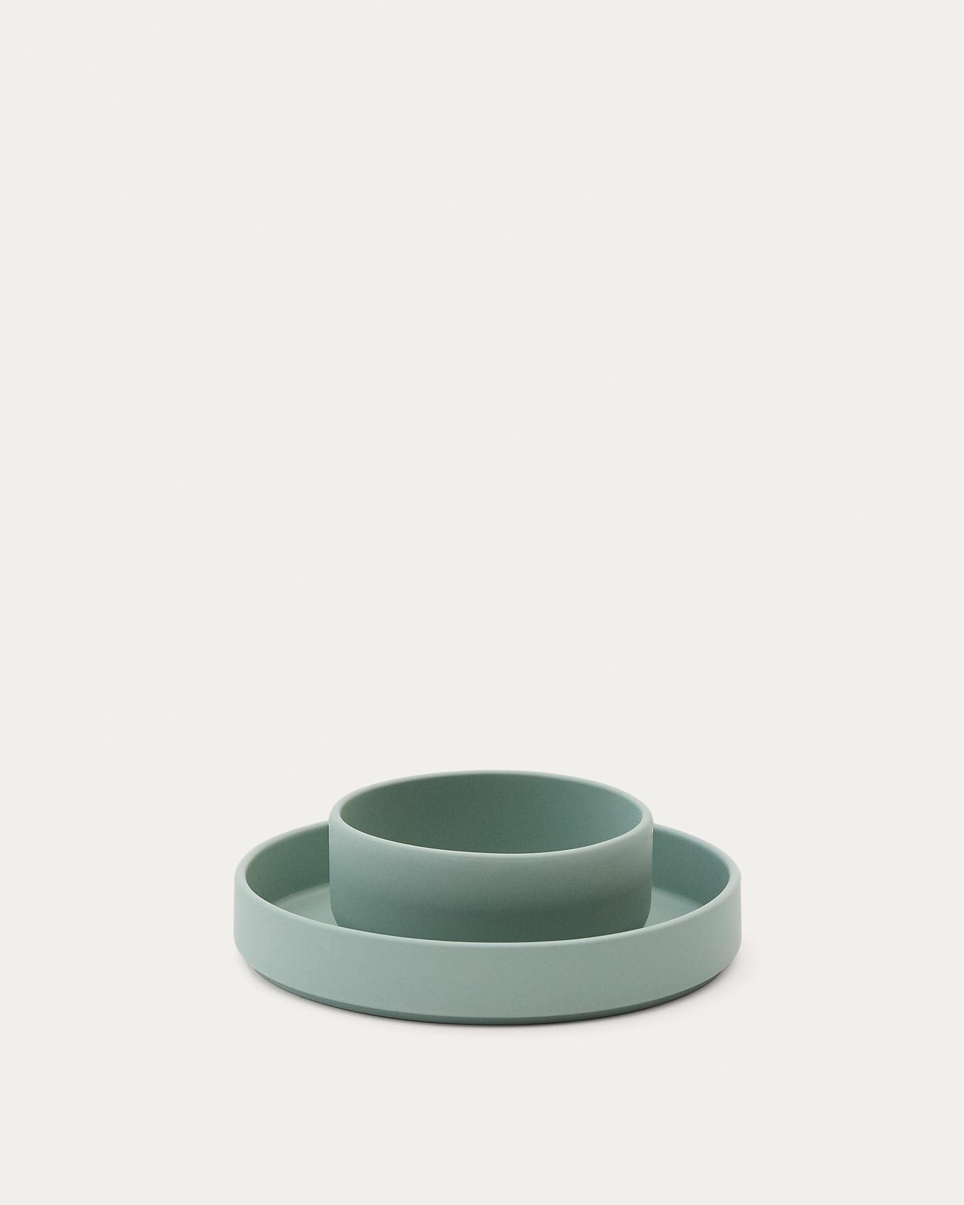 Lili plate and bowl set in turquoise silicone - Product View