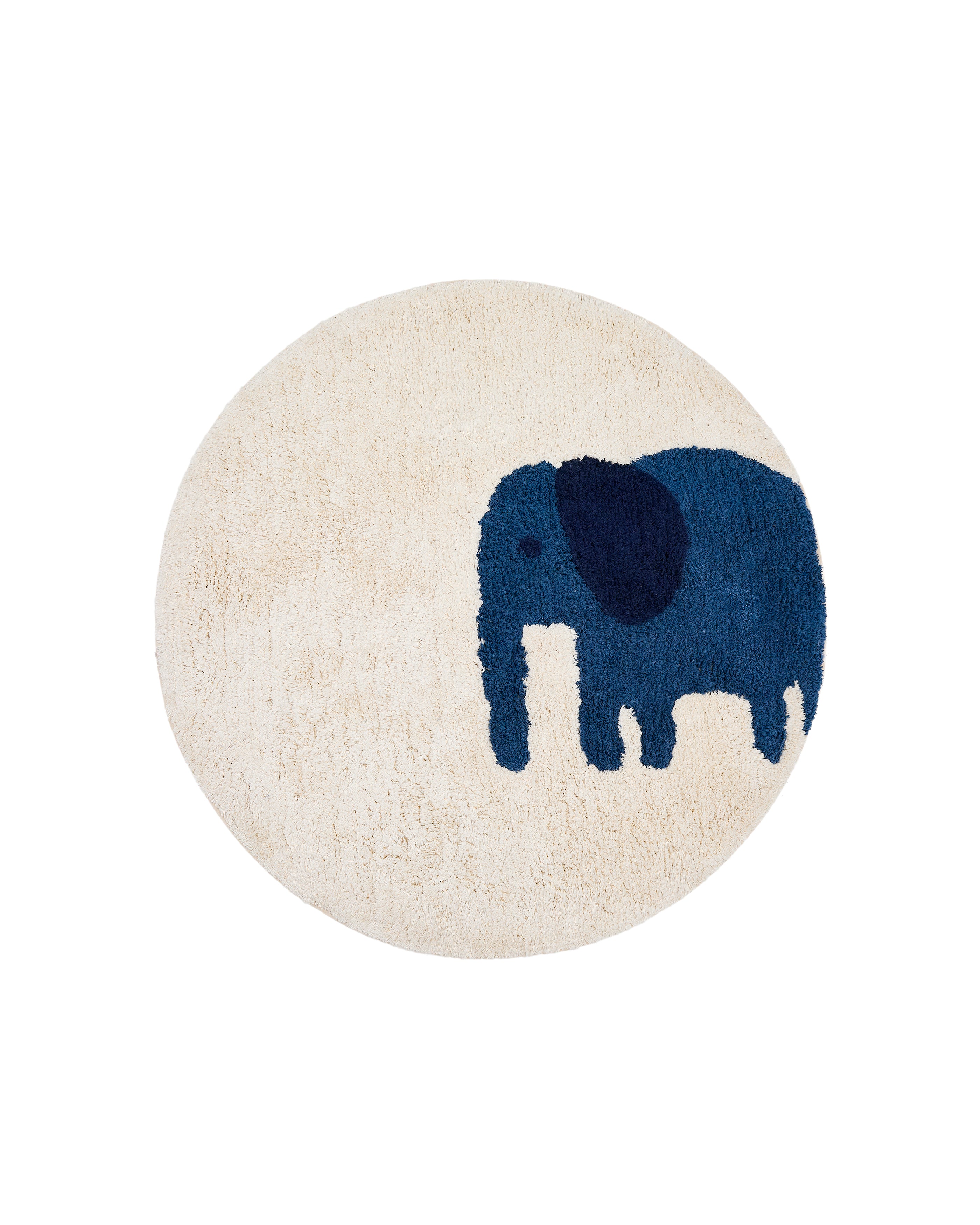 Tandani beige cotton round rug with blue elephant Ø 100cm - Product Image