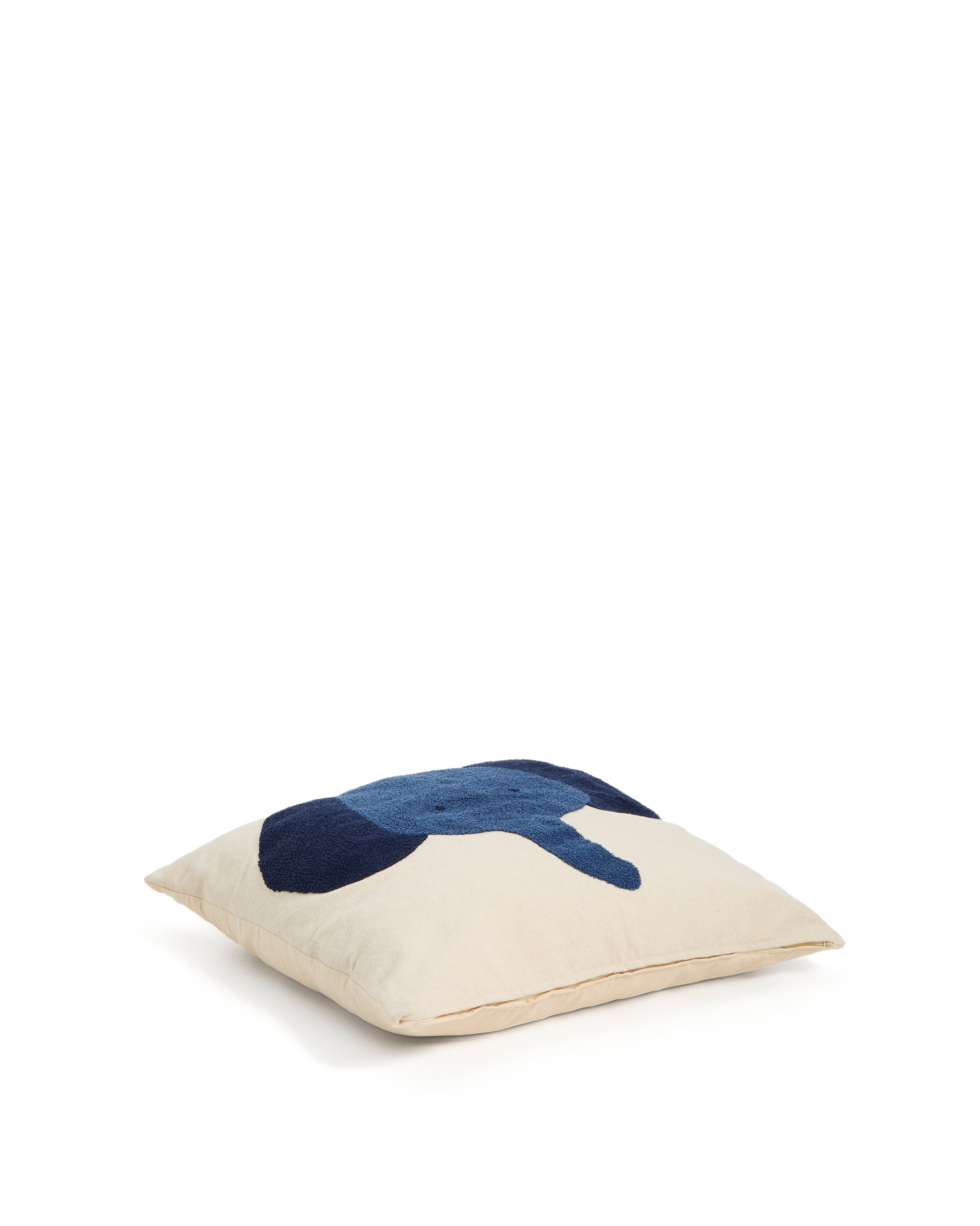 Tandani beige cotton floor cushion with blue elephant 70 x 70cm - Product Image
