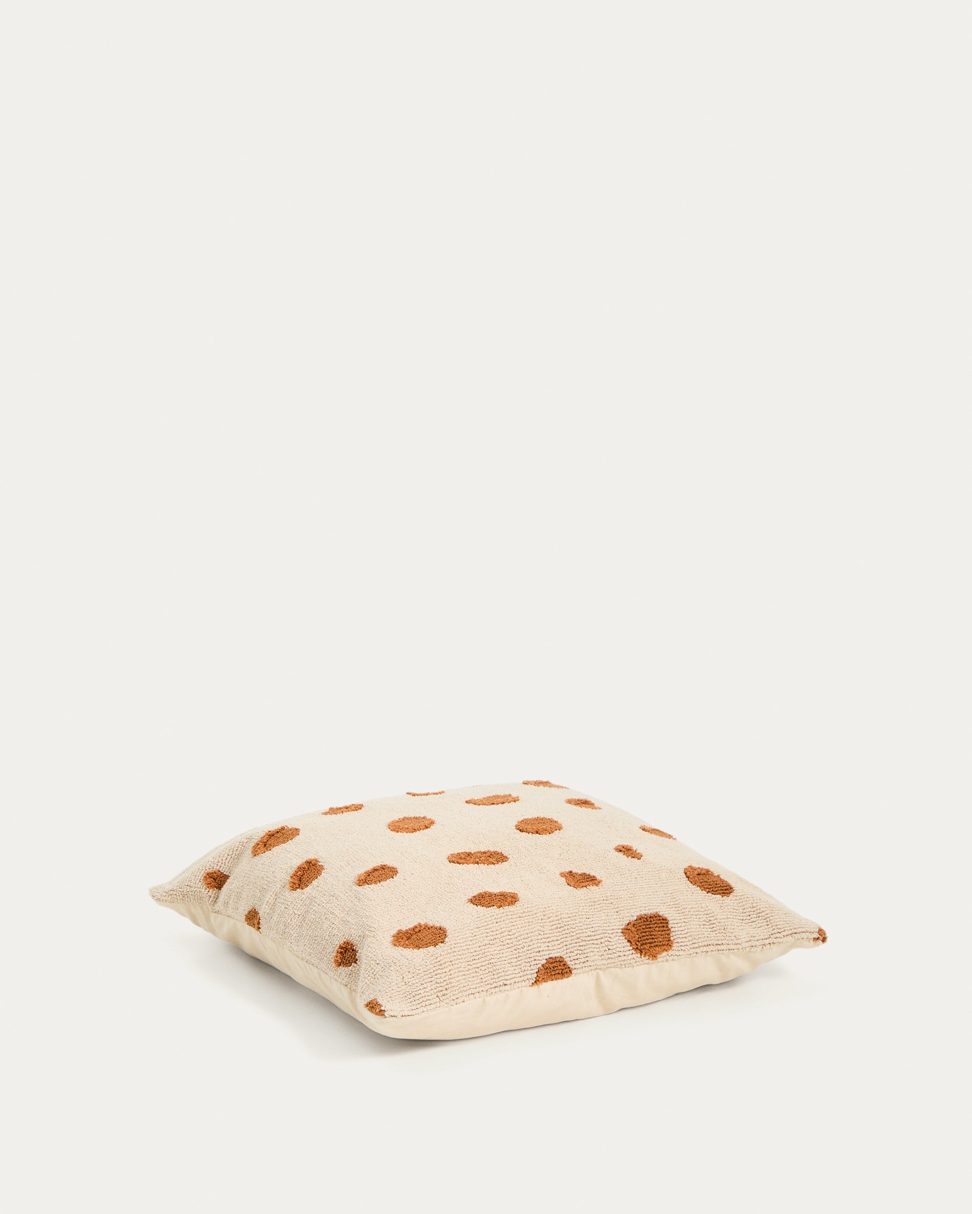 Tandani beige cotton floor cushion with orange cheetah design 70 x 70cm - Product View