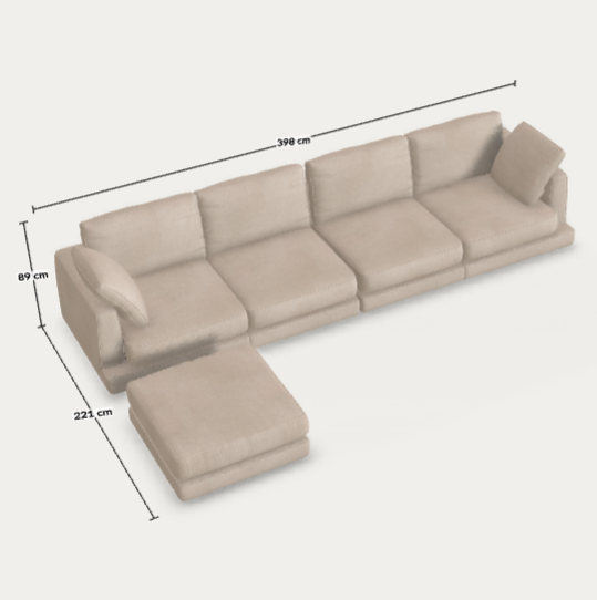 K. Gabriella-egyedi Gala kanapé+lábtartó 390cm austin beige szövettel