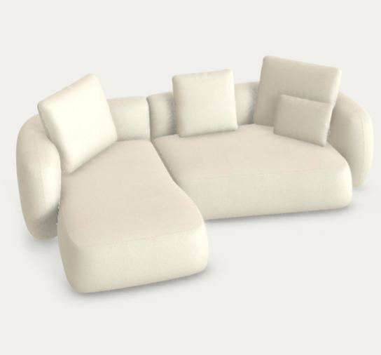 Kirill Fokin-Custom Nordic ecru Martina sofa with 2 large 1 medium and 1 small pillow.