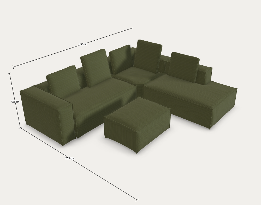 Egyedi Blok kanapé puffal - Lincoln Dark Green (MTK0210)