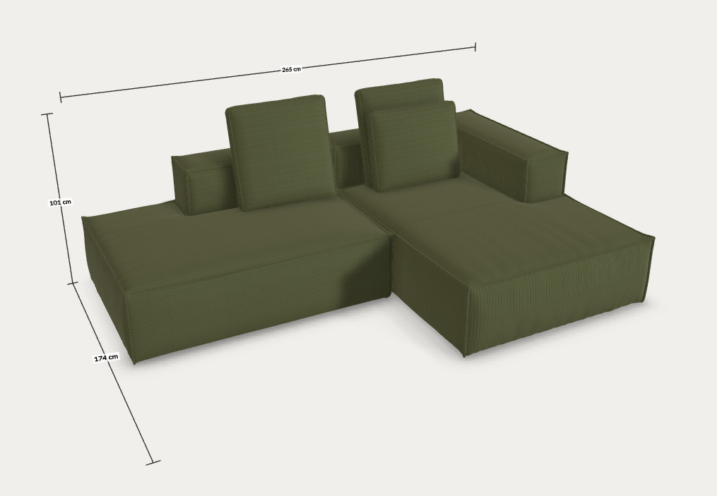 Egyedi Blok kanapé jobbos fekvőmodullal - Lincoln Dark Green (MTK0210)