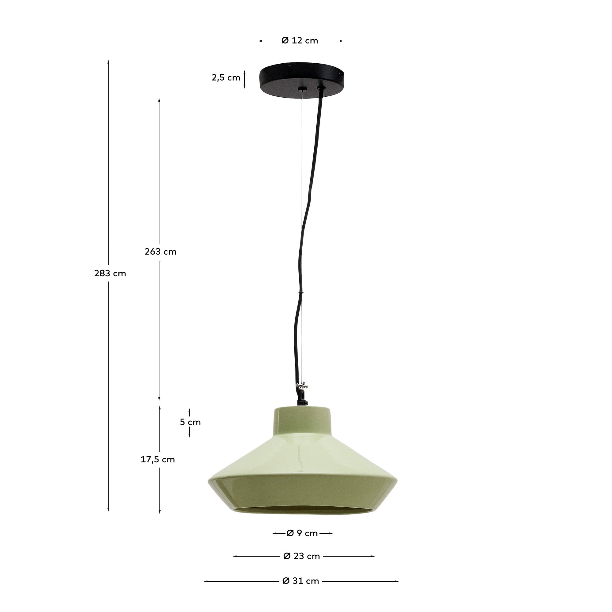 Portol green ceramic ceiling lamp - Measurements