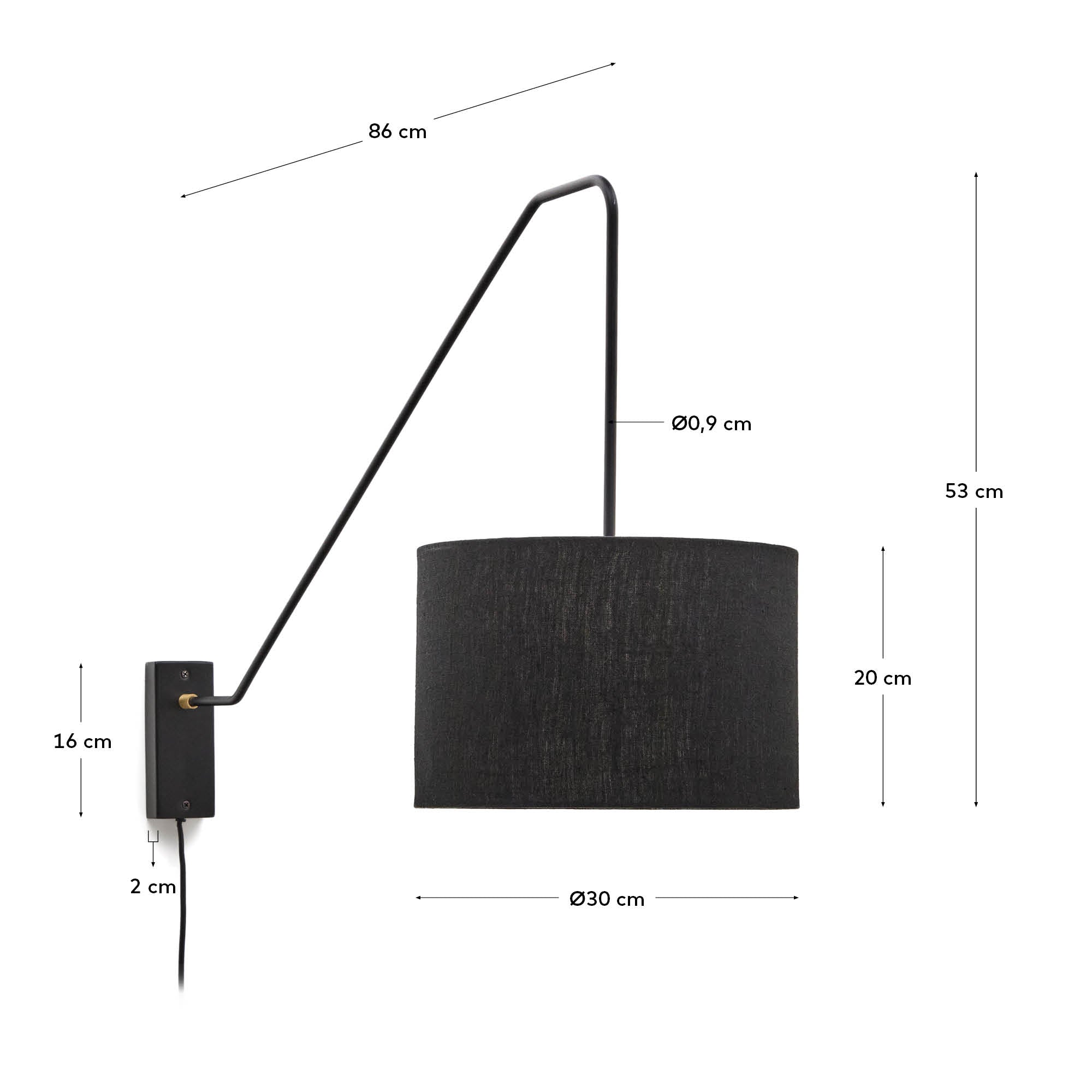 Jex wall lamp made of black painted metal - Measurements