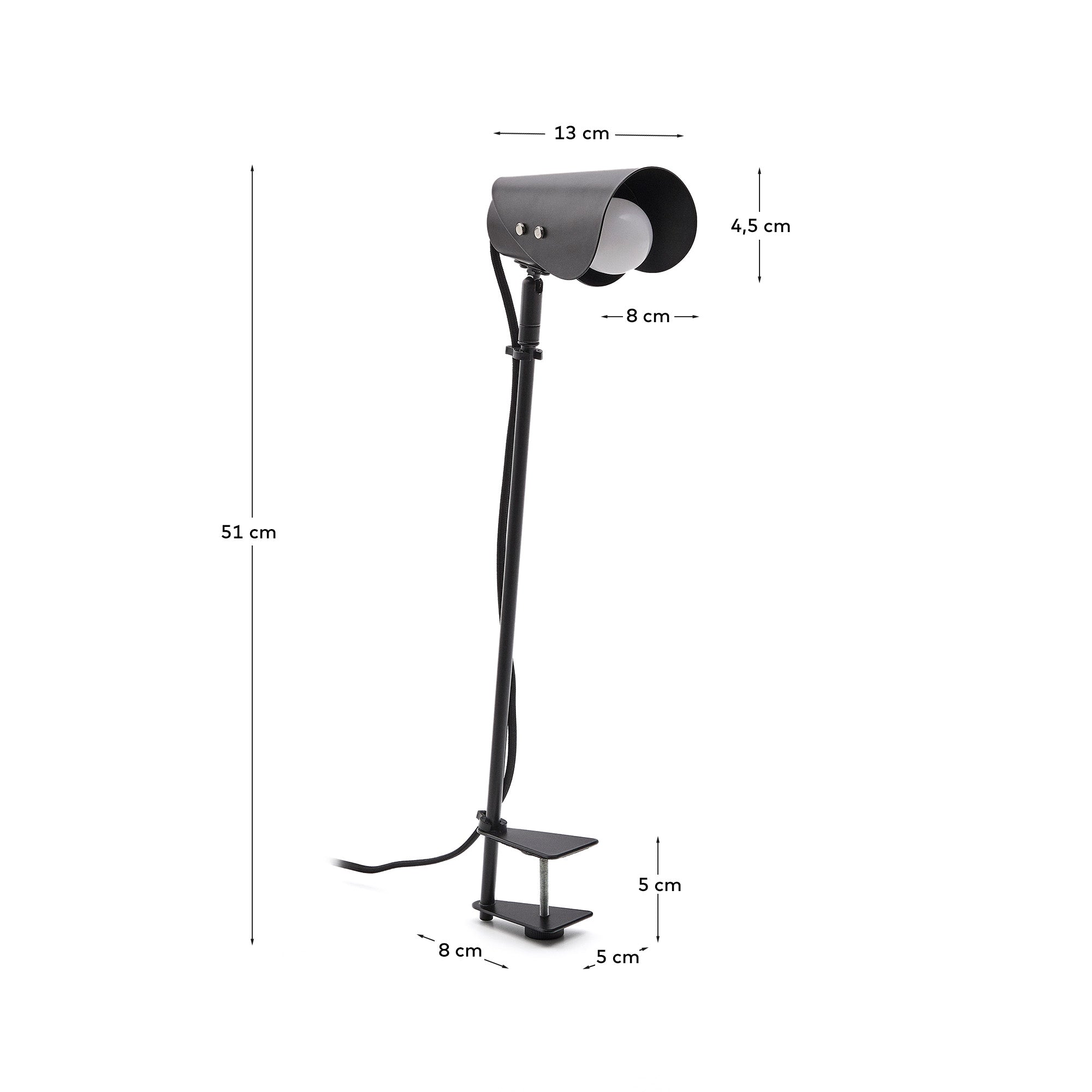Jula desk lamp with clamp in black metal - Measurements