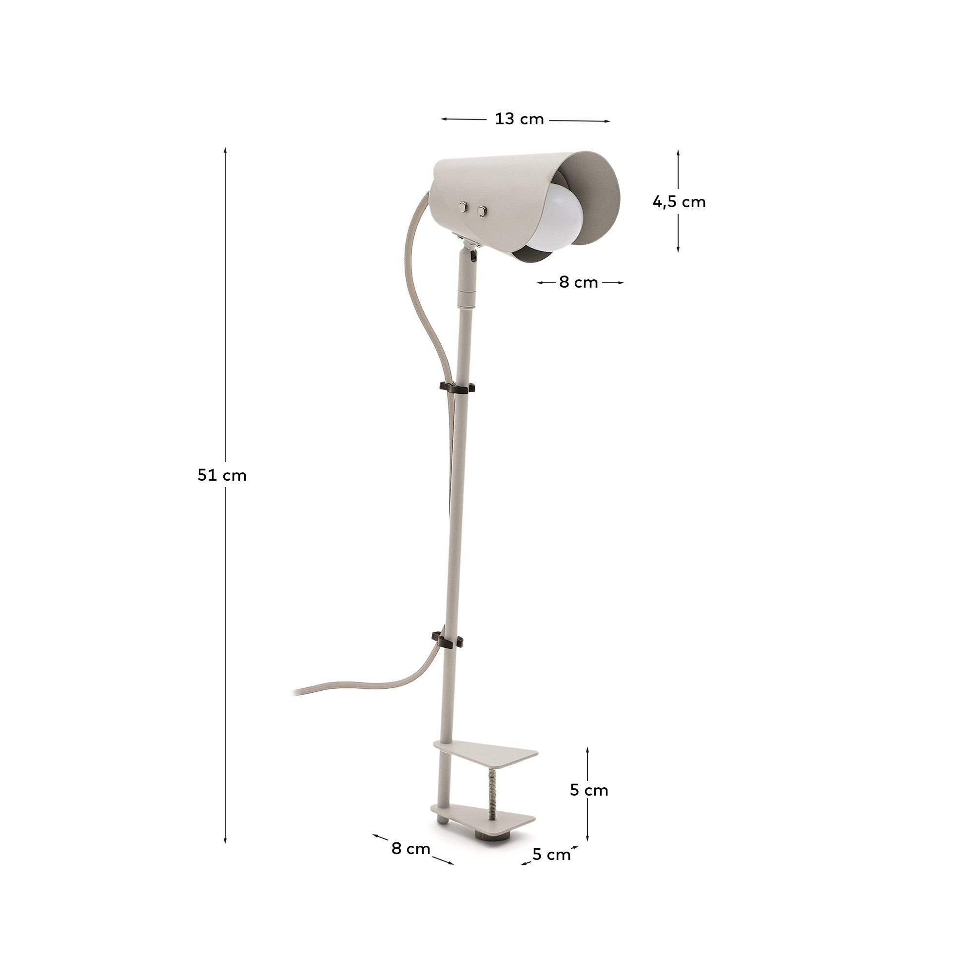 Jula desk lamp with clamp in grey metal - Measurements