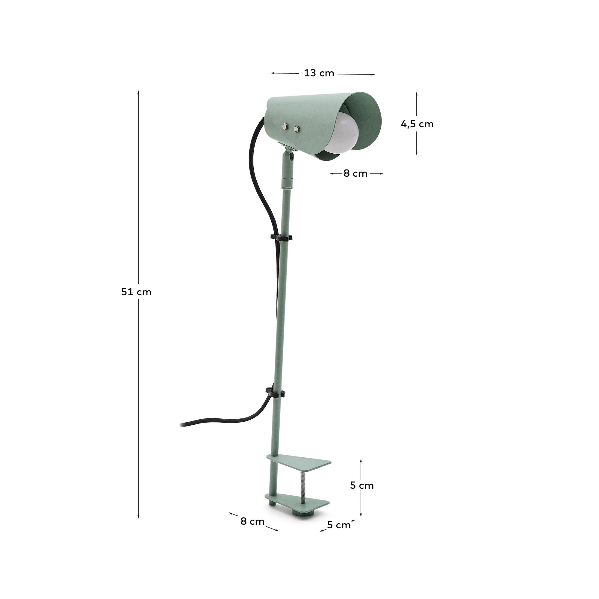 Jula desk lamp with clamp in green metal - Measurements