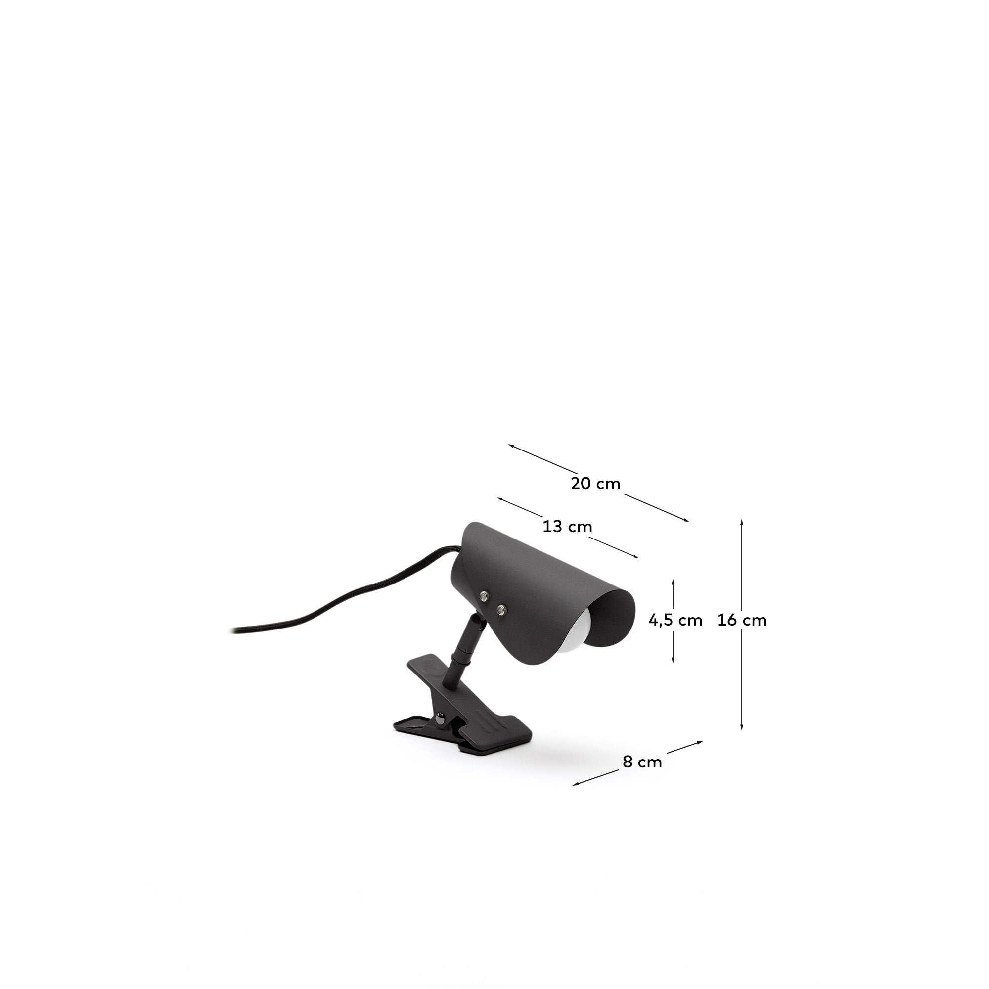 Jula small lamp with clamp in black metal - Measurements