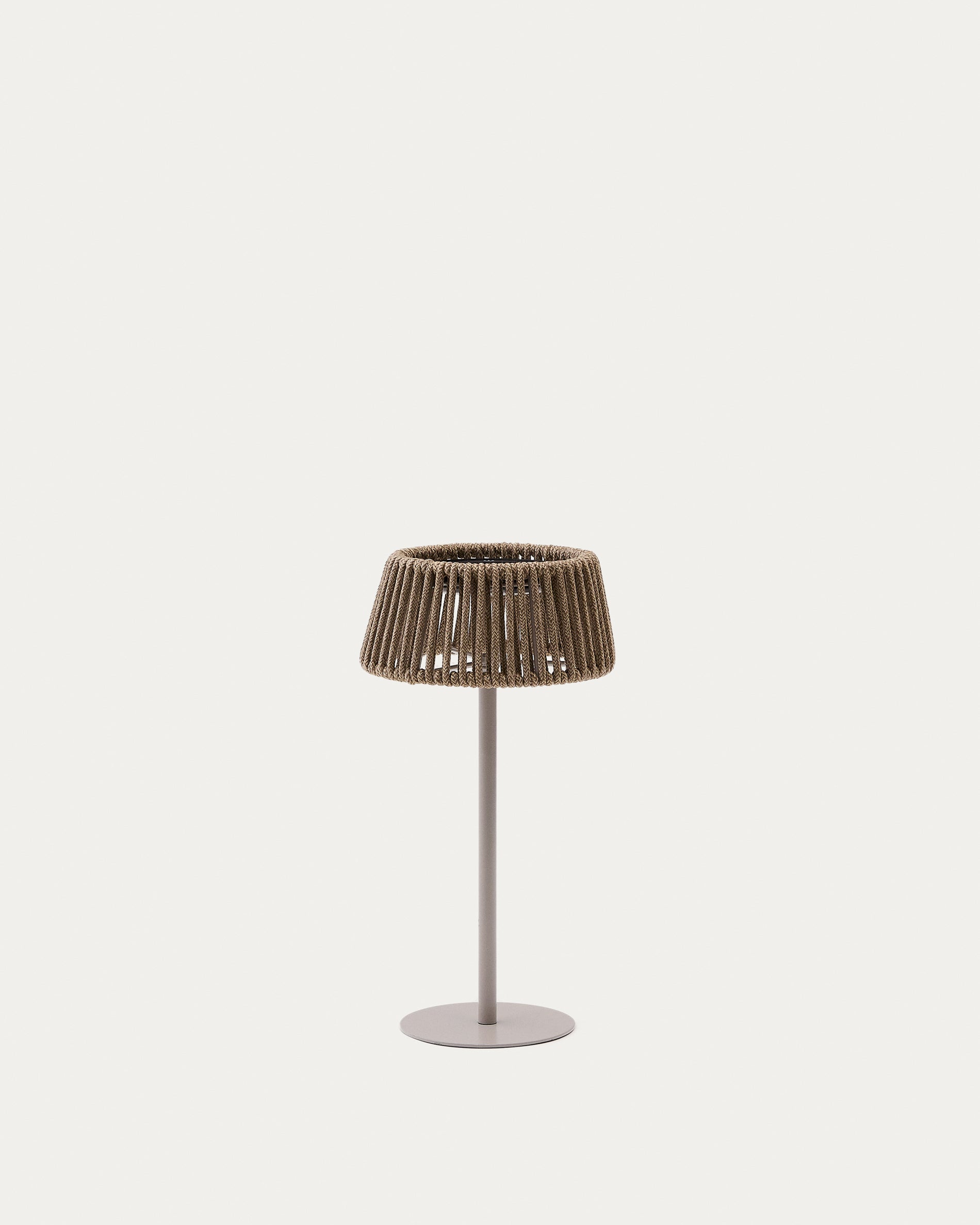 Aldet outdoor solar table lamp in beige mottled rope cord with beige metal stand - Product View