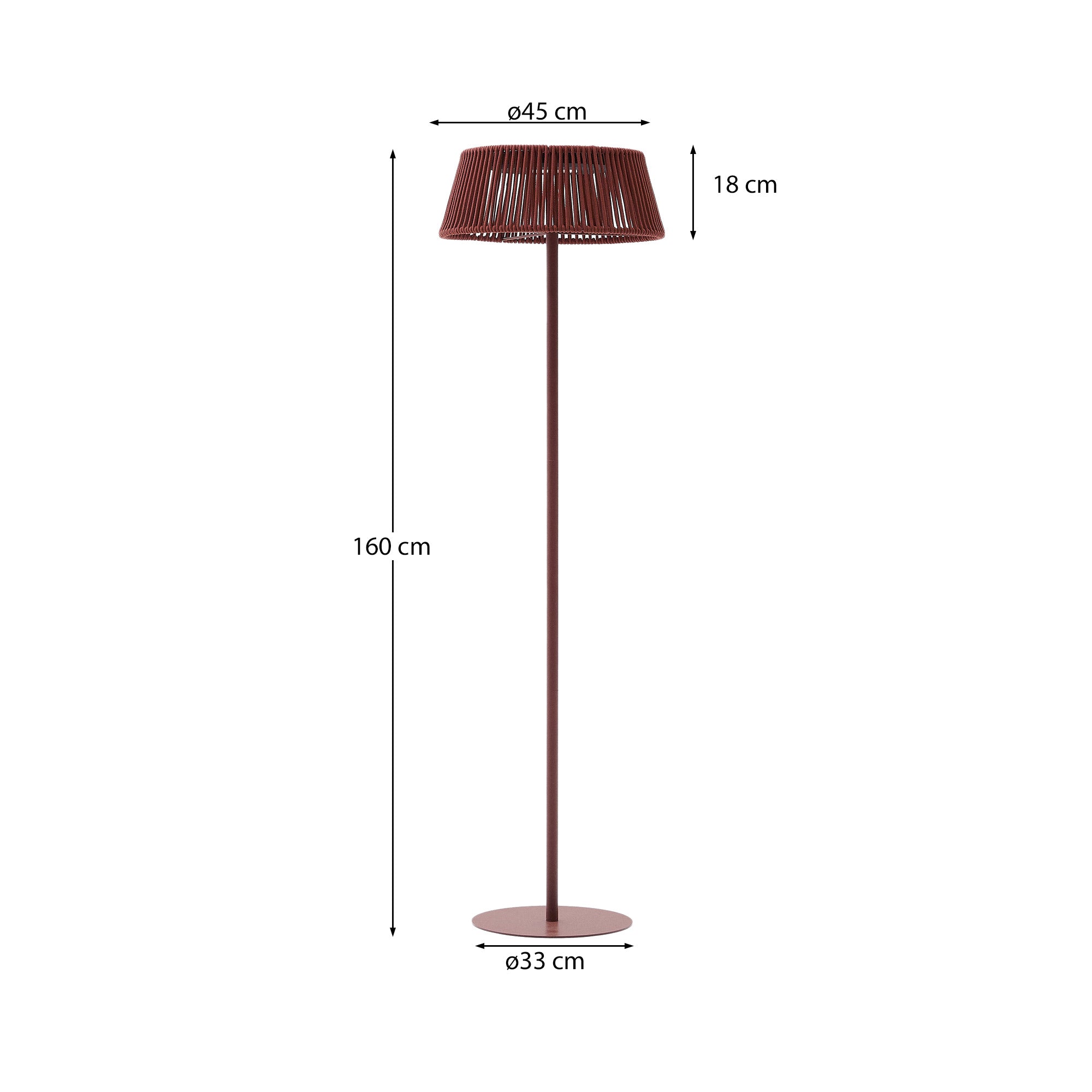 Aldet outdoor solar floor lamp in beige mottled rope cord with beige metal stand Ø46cm - Measurements