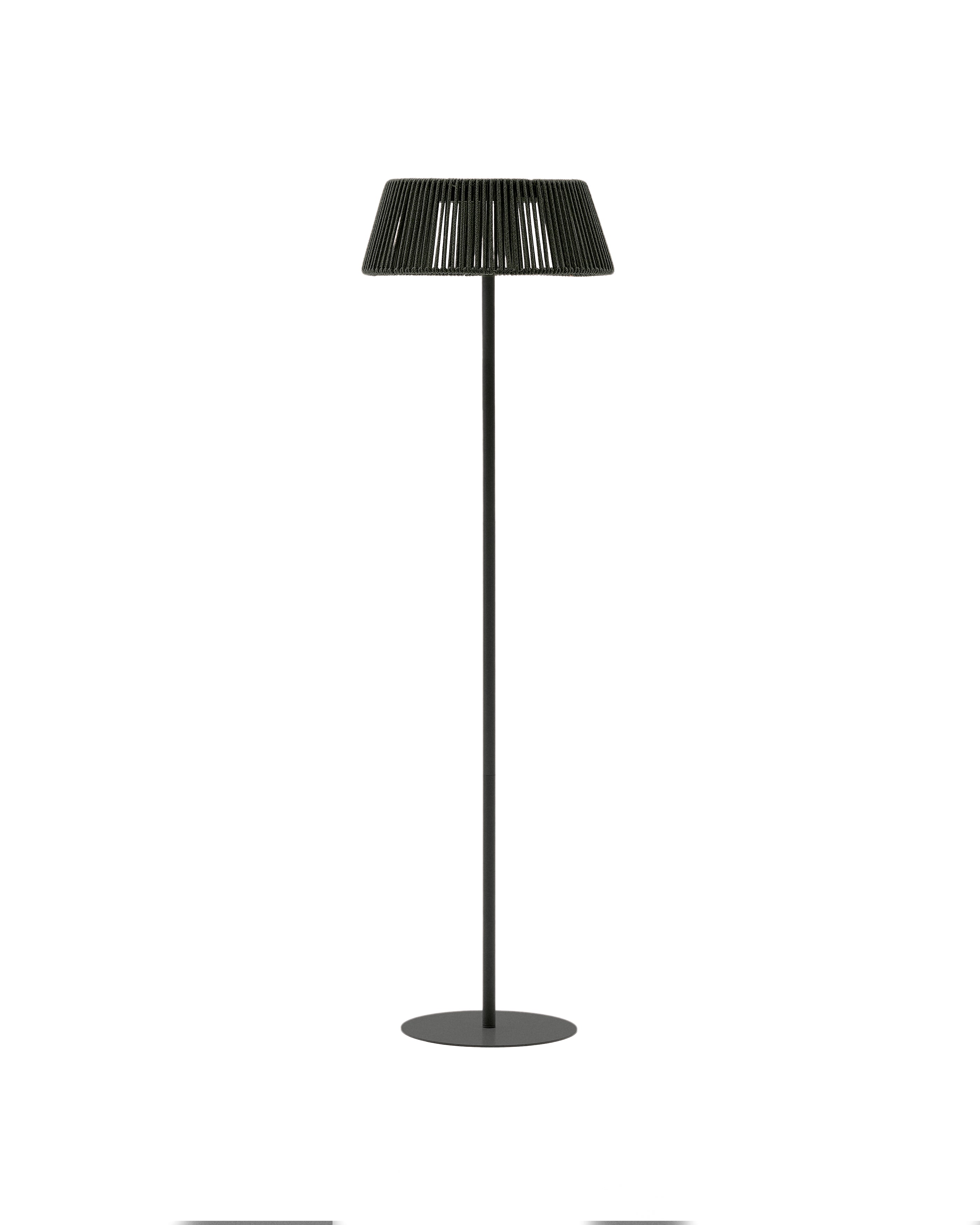 Aldet outdoor solar floor lamp in black and green mottled rope cord with black metal stand Ø46cm - Product Image