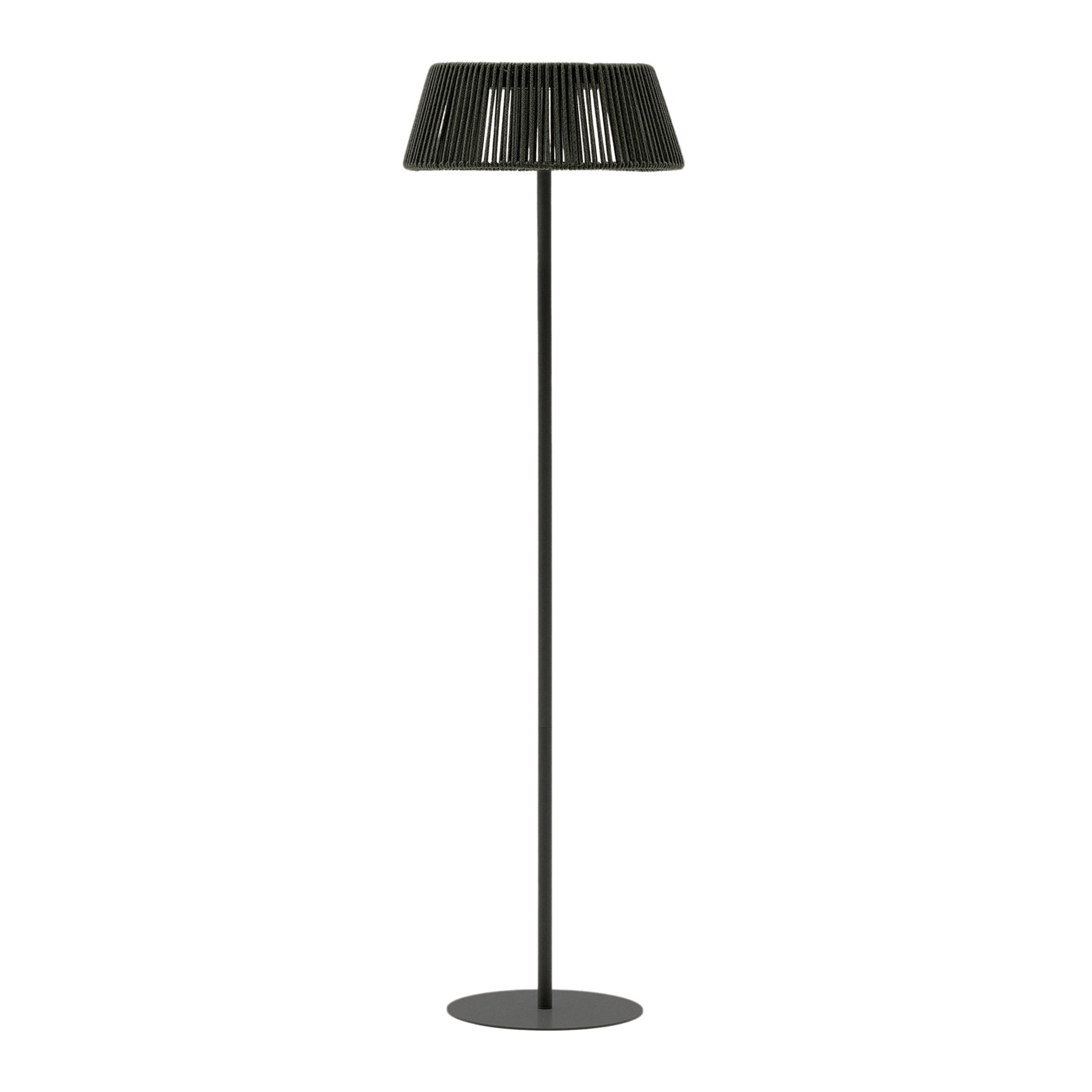 Aldet outdoor solar floor lamp in black and green mottled rope cord with black metal stand Ø46cm - Product Image
