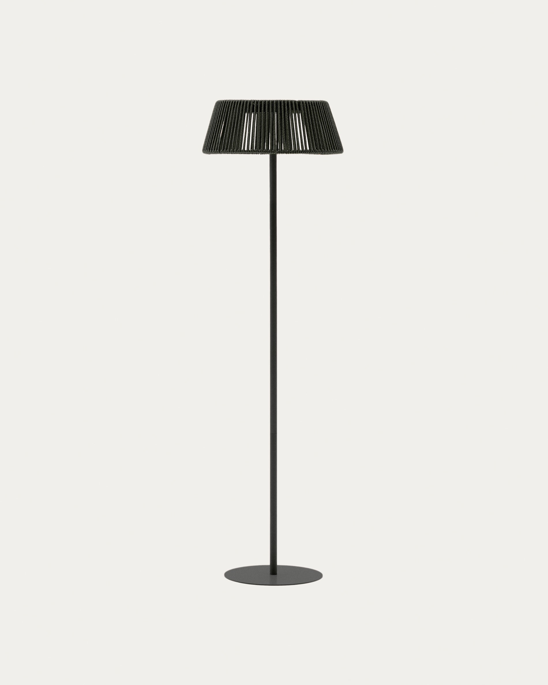 Aldet outdoor solar floor lamp in black and green mottled rope cord with black metal stand Ø46cm - Product View