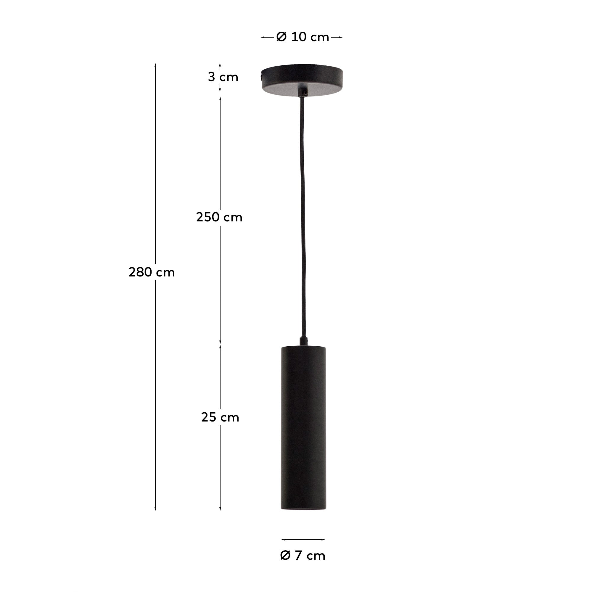 Andia aluminium ceiling lamp with black painted finish - Measurements
