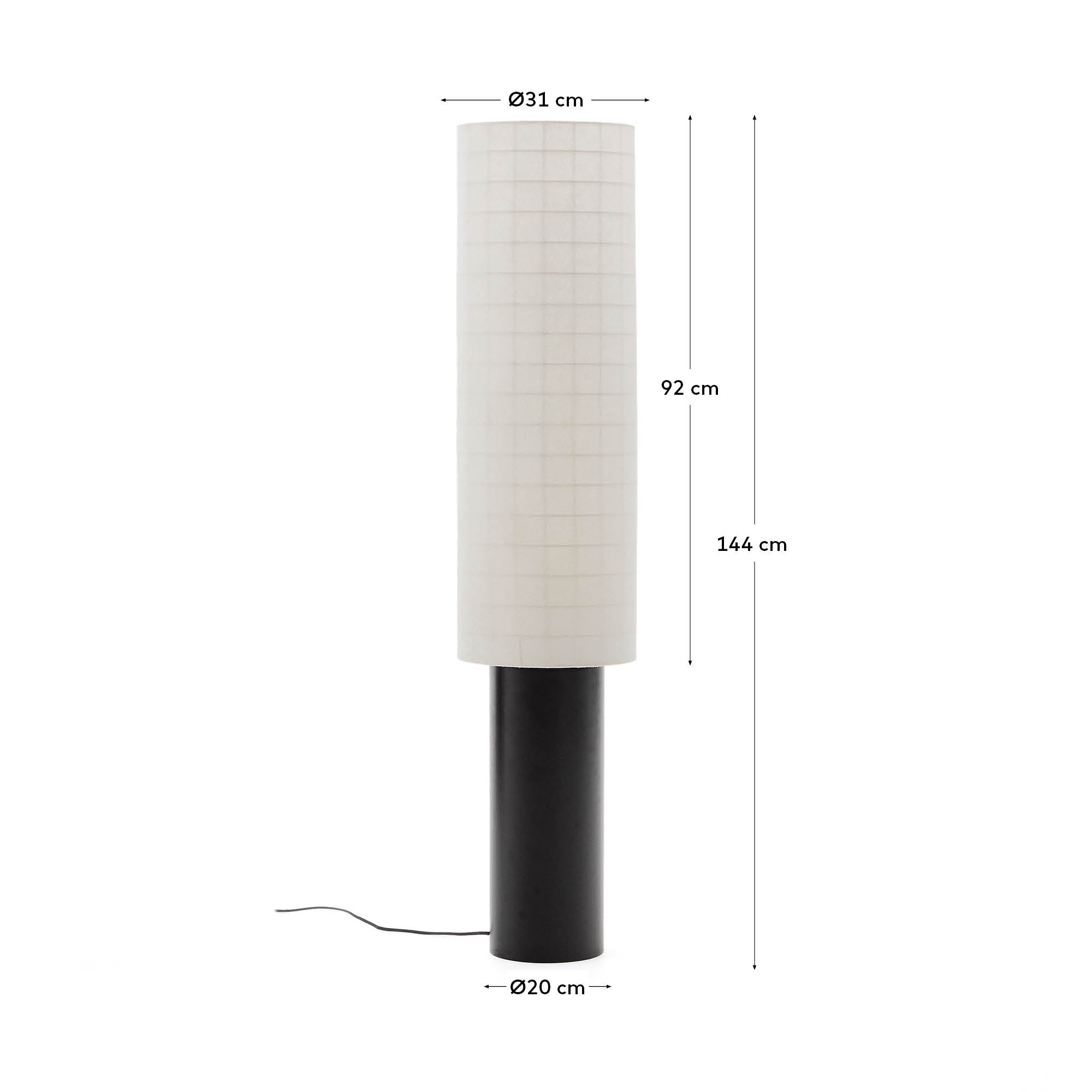 Dulan black metal floor lamp with cotton shade - Measurements