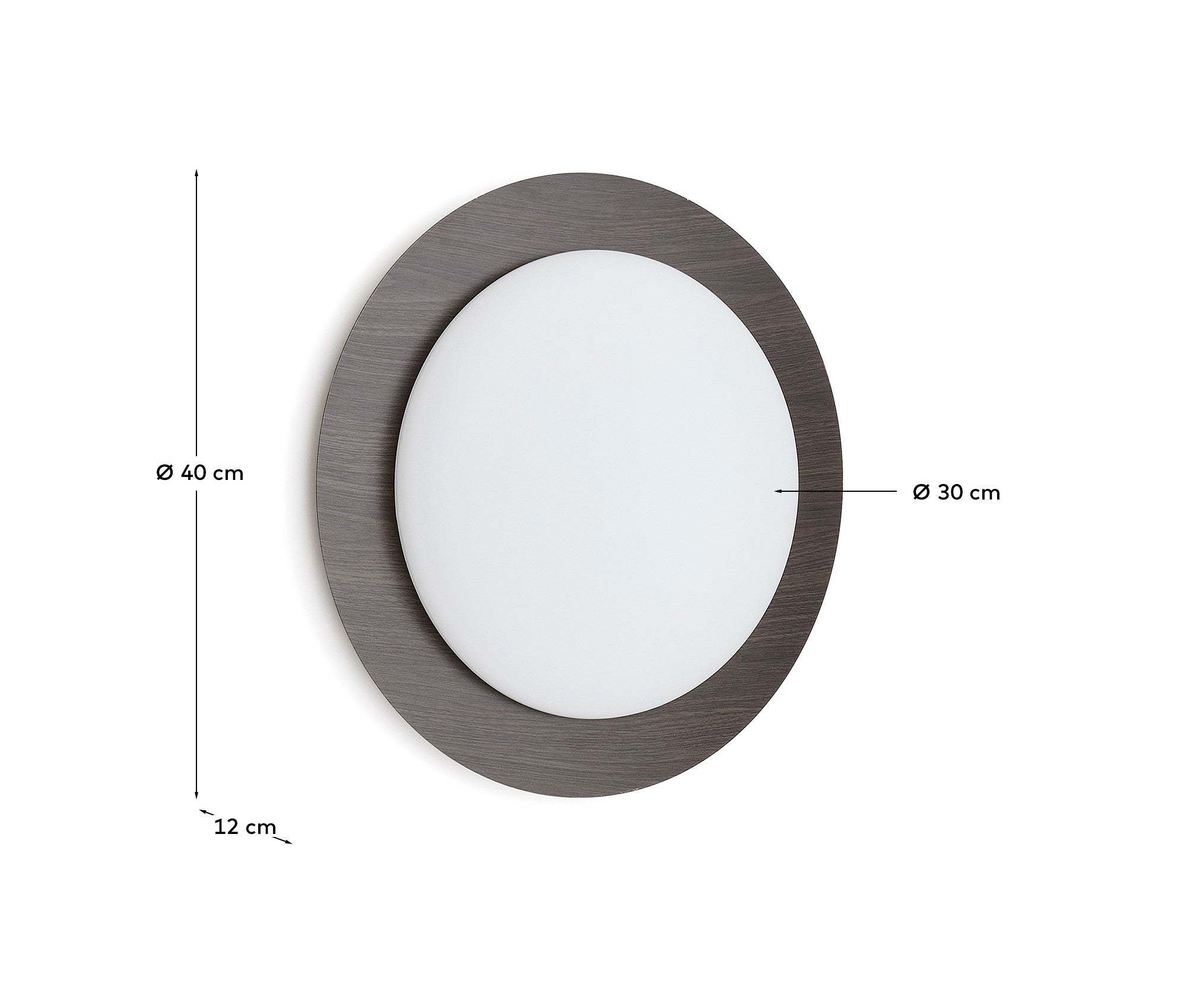 Novae ceiling lamp in dark wood-effect brushed steel and frosted glass Ø 40 cm - Measurements
